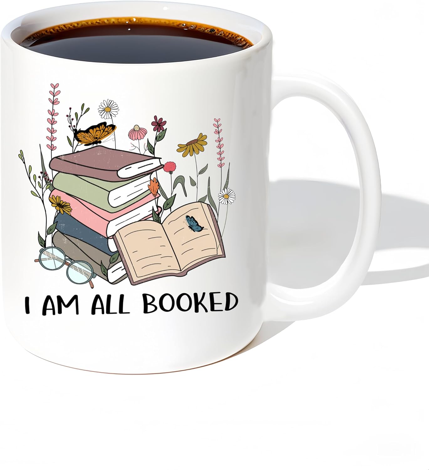Book Lovers Gifts,Bookish Reader Gift, I Am All Booked 11 Oz Ceramic Coffee Mug Cup Water Cup, Book Club Party Gift Ideas,Water Cup for Readers Bookworms (Booked)