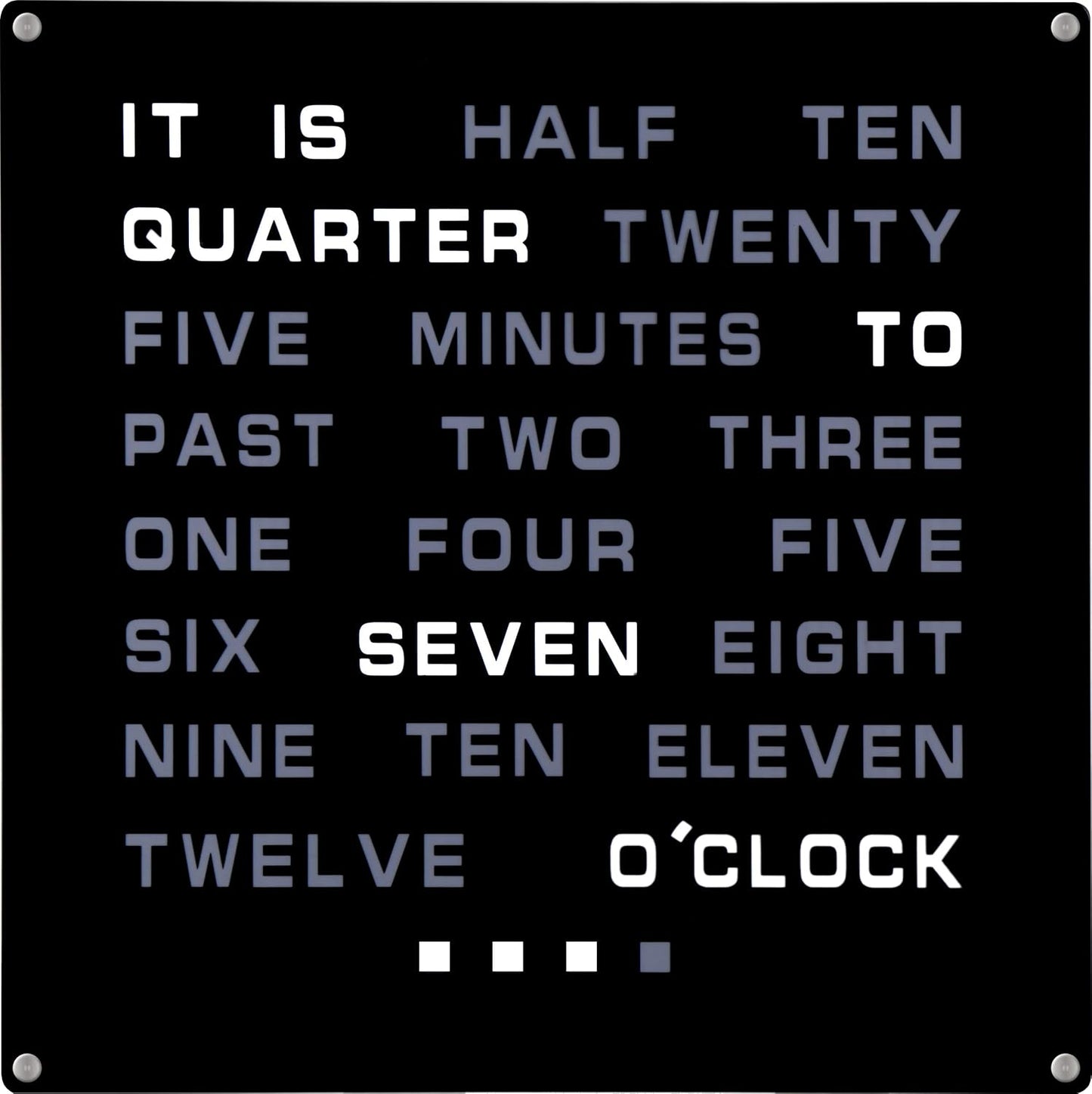 Tech Tools LED Word Clock - Displays Time as Text - Powered by AC Adapter (12" x 12")