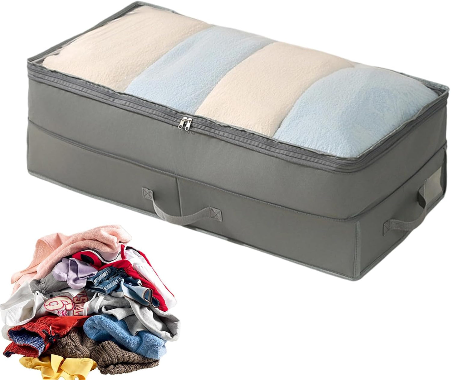 Under Bed Storage Containers | Large Capacity Foldable Self-Compressing Bins | Under The Bed Storage | for Quilts Blankets Seasonal Clothing Bedding Closet Garage Basement Attic Bedroom Home