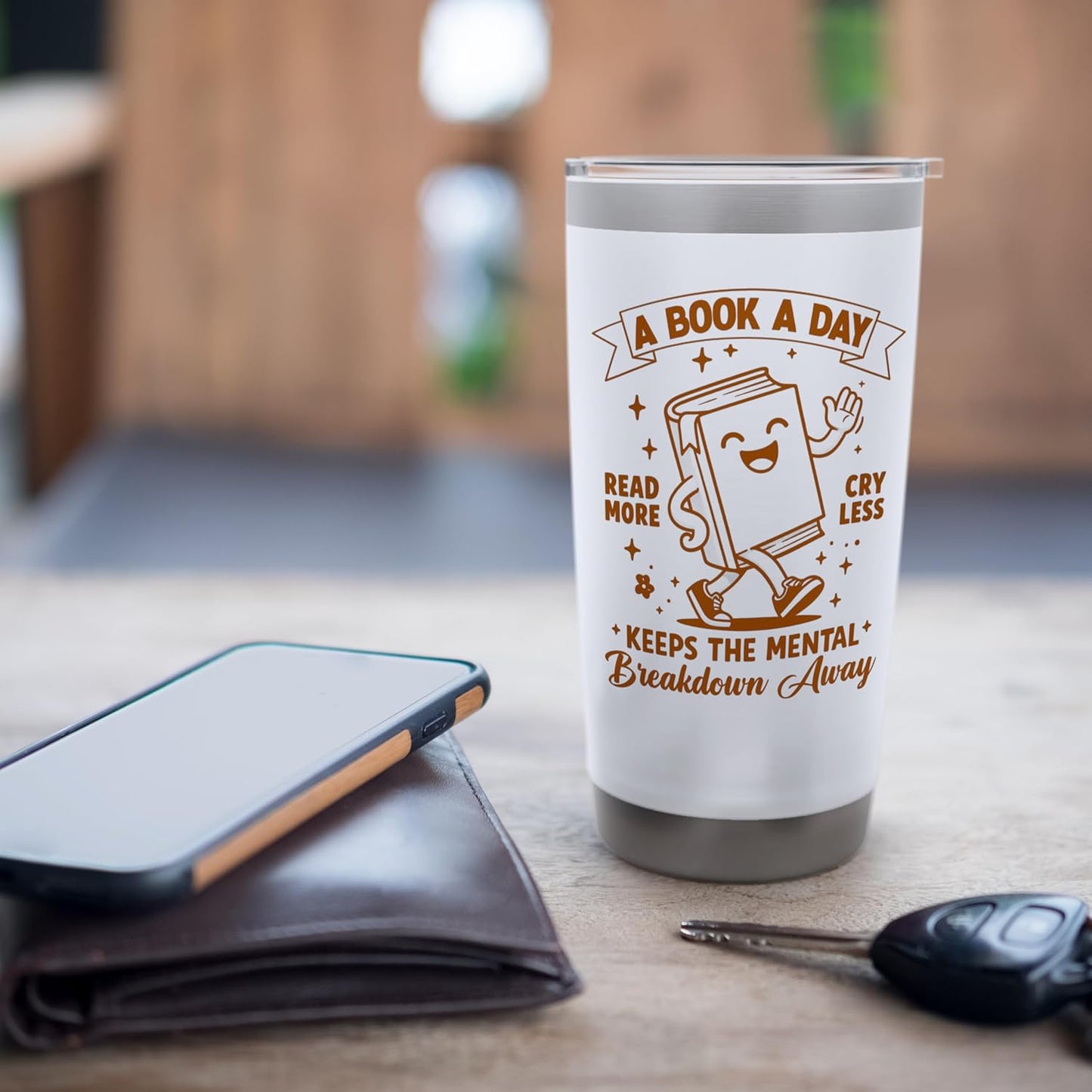 Reading Book Lover Book A Day Keeps Mental Breakdown Away Stainless Steel Insulated Tumbler