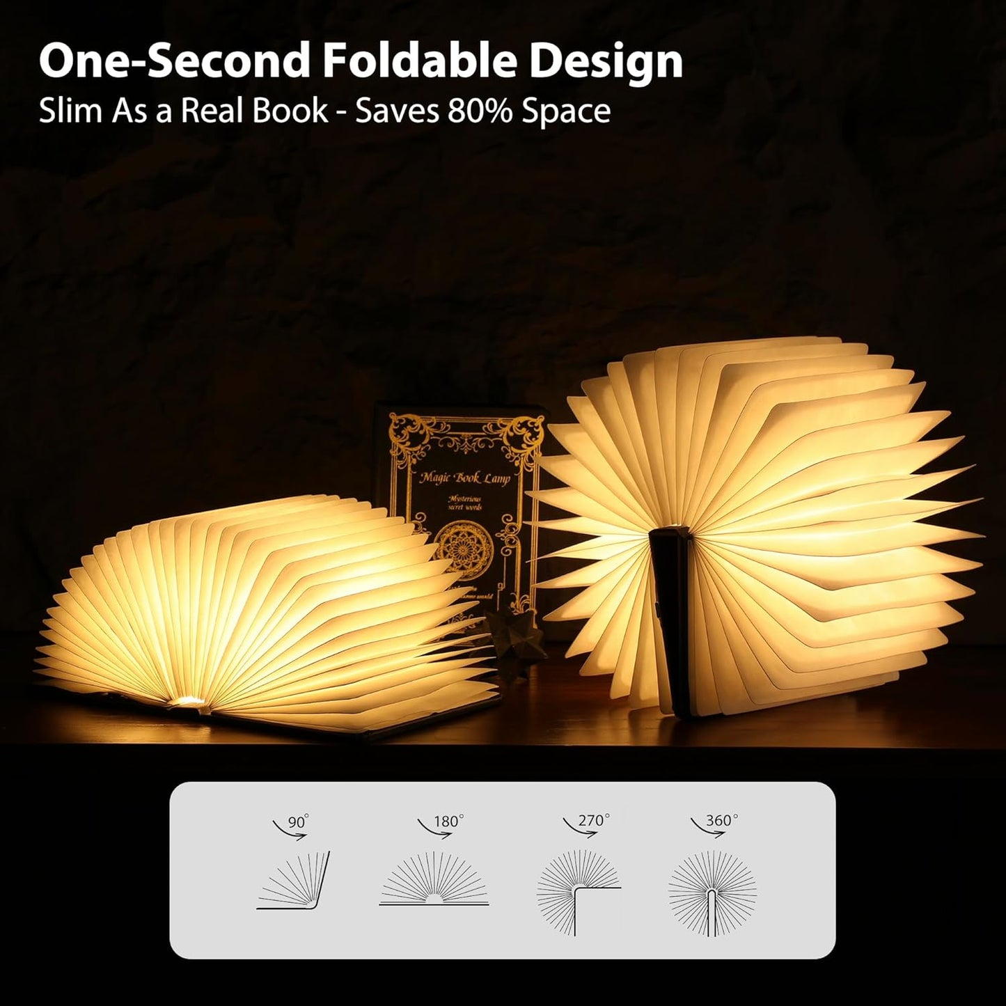 Magic Book Lamp, 3-Color Adjustable Reading Light, Portable Foldable Paper Desk Lamp for Night Reading, 1200mAh Battery,Creative Home Decoration & Ideal Gift for Book Lovers