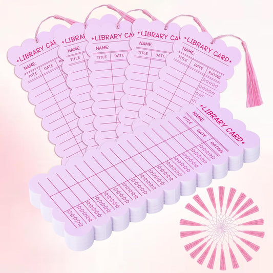 50 PCS Reading List Bookmarks Book Tracker with 50 Bookmark Tassels Reading Log Bookmark 3 x 8 Inch Pink Library Card for Reading for Teacher Women and Book Lovers (100 PC Pink)
