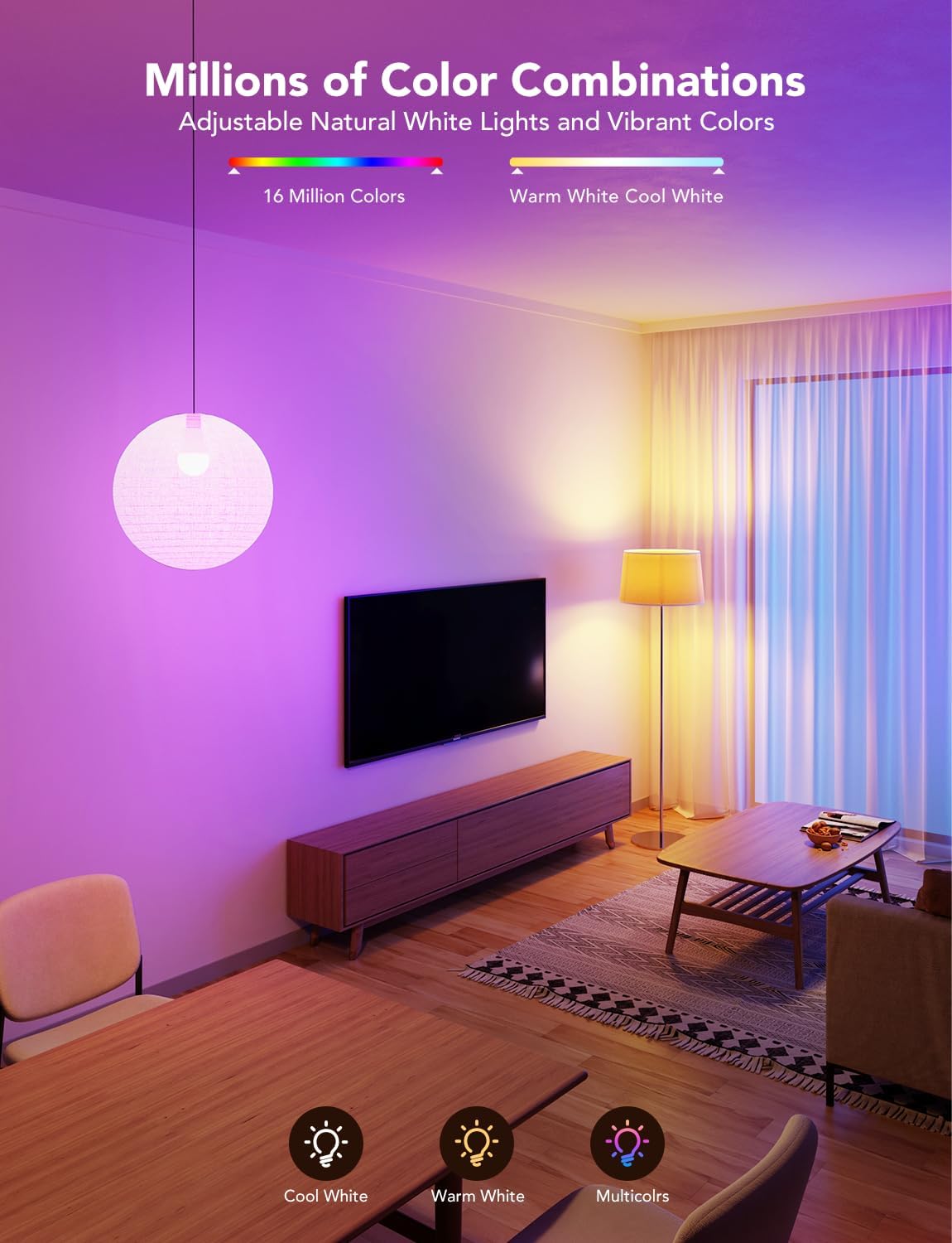 Govee Smart Light Bulbs 1200 Lumens, Color Changing Light Bulbs RGBWW Dimmable, Works with Alexa & Google Assistant, Color Bulb, 12W 85W Equivalent A19 LED Bulbs for Bedroom Living Room, 2 Pack