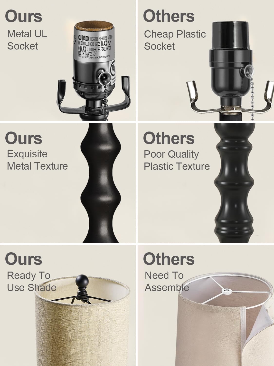 Buffet Lamps, Table Lamps Set of 2-30" H Tall with Sturdy Metal Bases & Textured Linen Shades - UL Certified, Ideal for Creating a Cozy Vibe in Living Rooms, Dining Rooms & Entryways (Black)