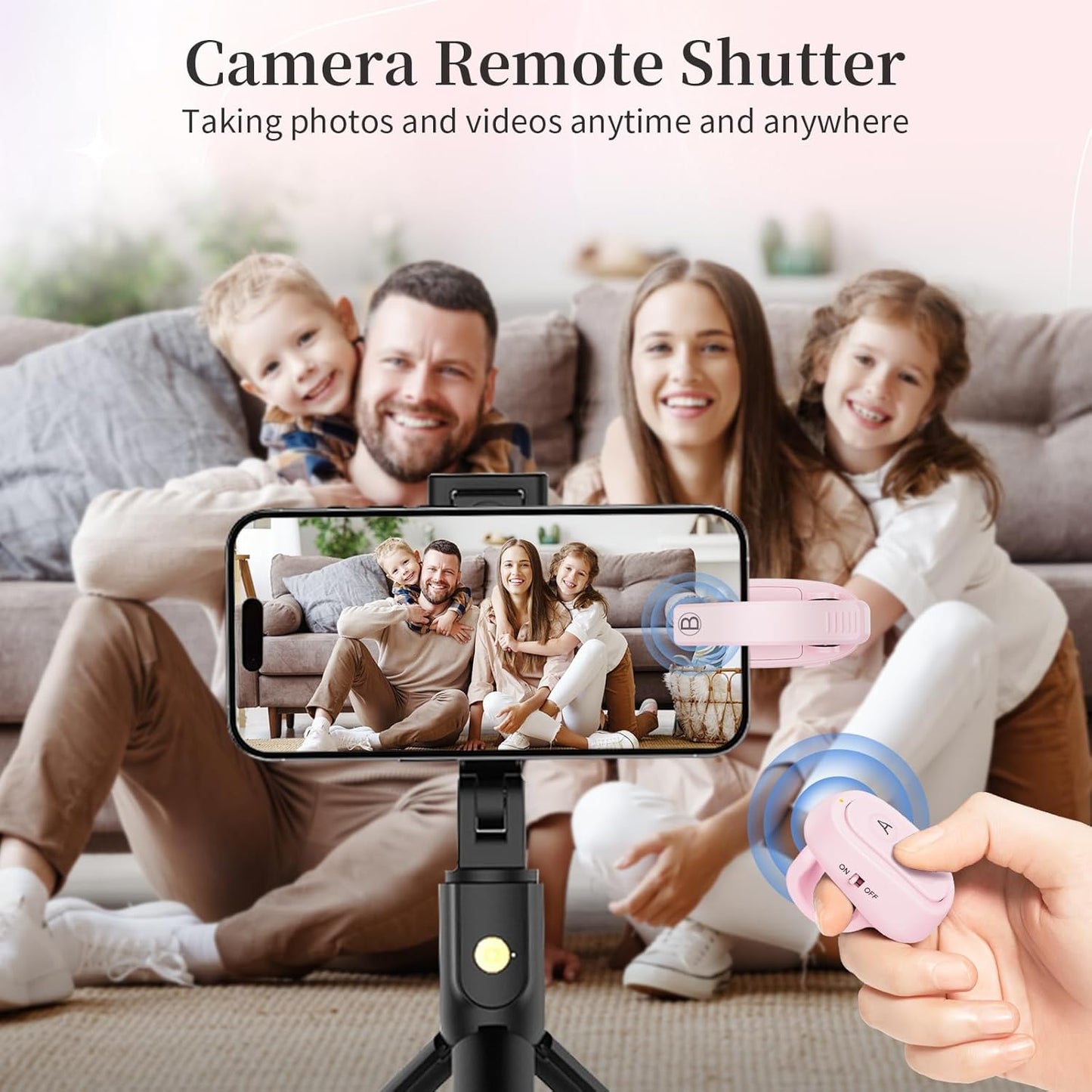 [2 Clips] Finger Ring Kindle Page Turner Remote Control for Paperwhite: Rechargeable Wireless Clicker for Reading on Bed for iPhone Android iPad, Camera Shutter & Video Record Accessories (Pink)