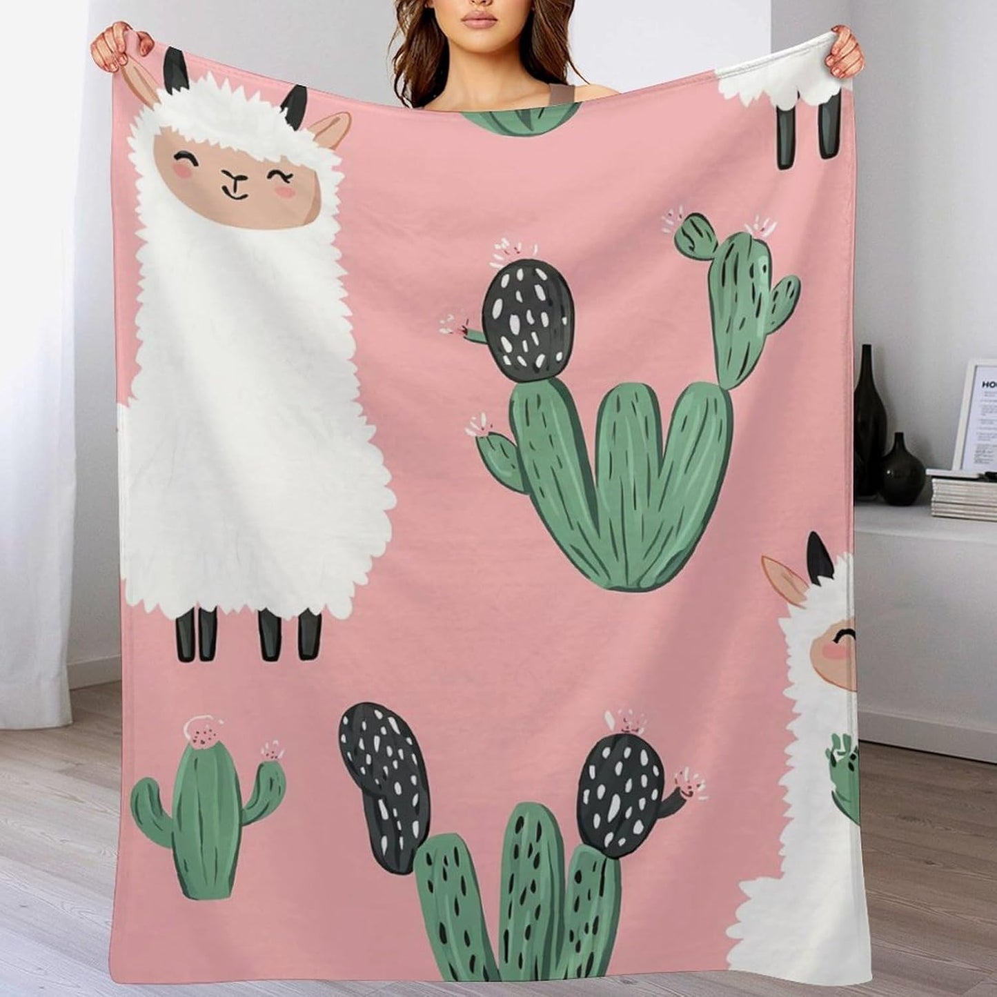 Cute Alpaca Throw Blanket for Couch Bed Plush Cozy Fuzzy Flannel Blanket for All Season 55"x70"