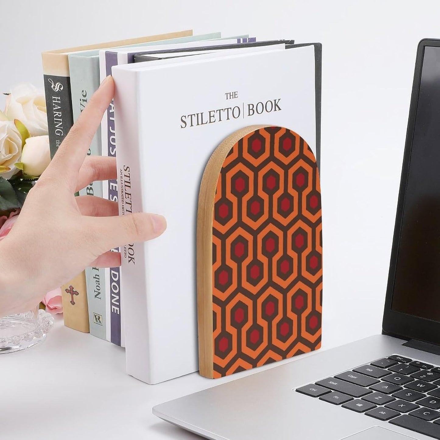 Shining Overlook Wooden Bookend Non-Slip Book Ends Heavy Duty Book Stopper with Metal Base Books Holderd Decorative Bookends Stands Firmly for Office Supplies