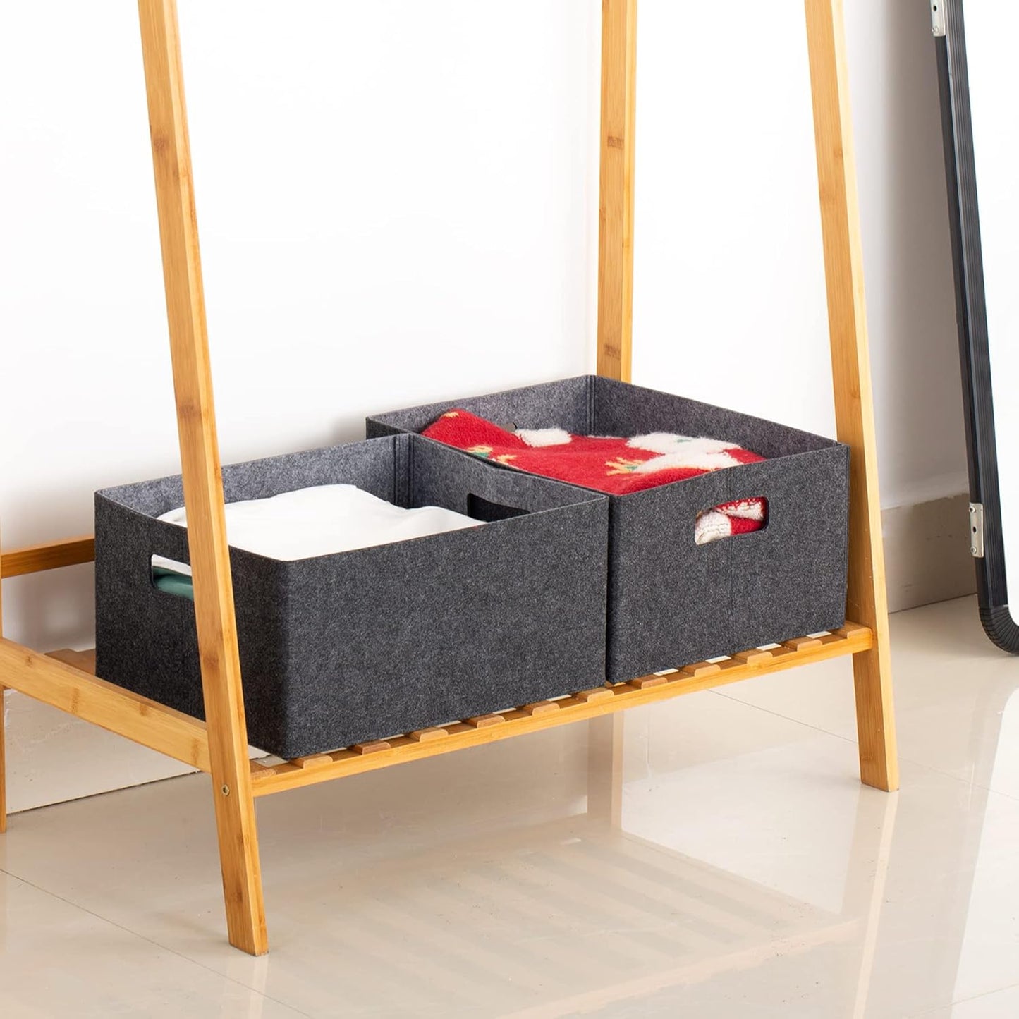 2 pack self-supporting collapsible felt storage basket in darkgrey for storaging and sorting of clothes, toys and office files