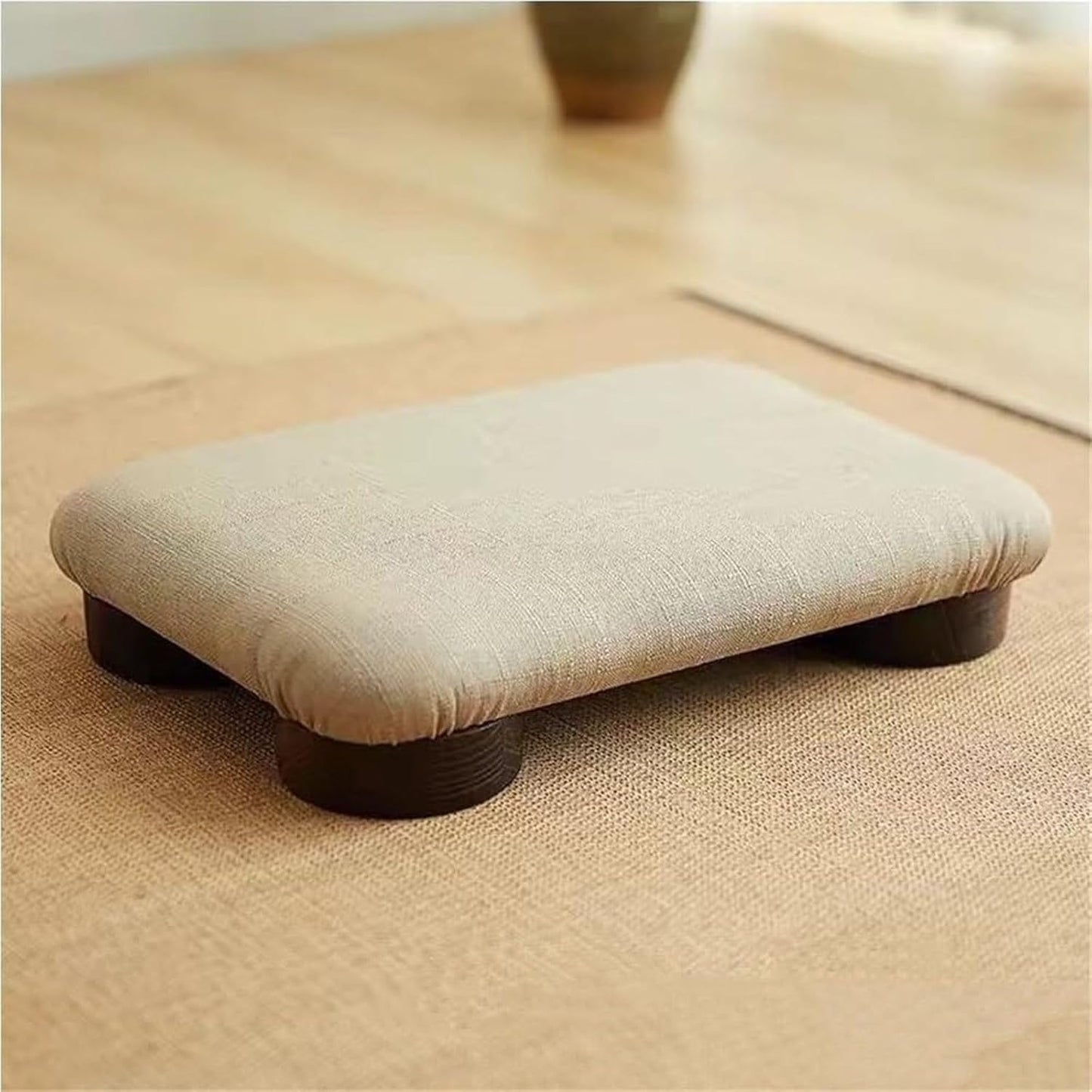 Meditation Floor Cushion with Wooden Legs,Portable Seating Pillow for Yoga, Tea Ceremony,and Living Room, Soft Linen Fabric, Low Profile Floor Seat for Adults(18 * 13.7 * 3.1inch, A)