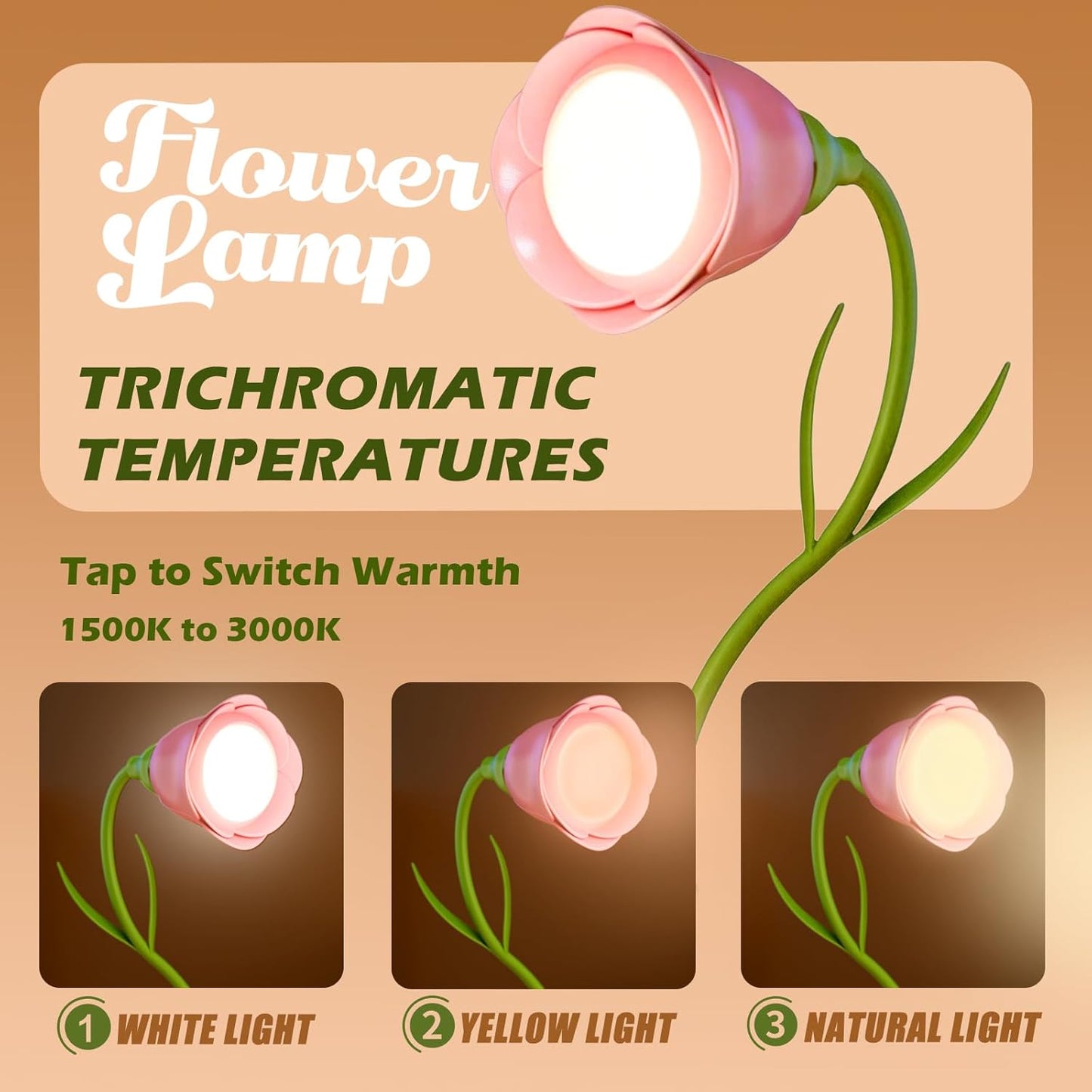 Rose Flower Lamp Rechargeable Reading Light for Bed,3-Color Modes Adjustable Brightness Small Night Light Neck Reading Light,Festival Gifts for Kids Mom Girlfriend Grandma (Pink)