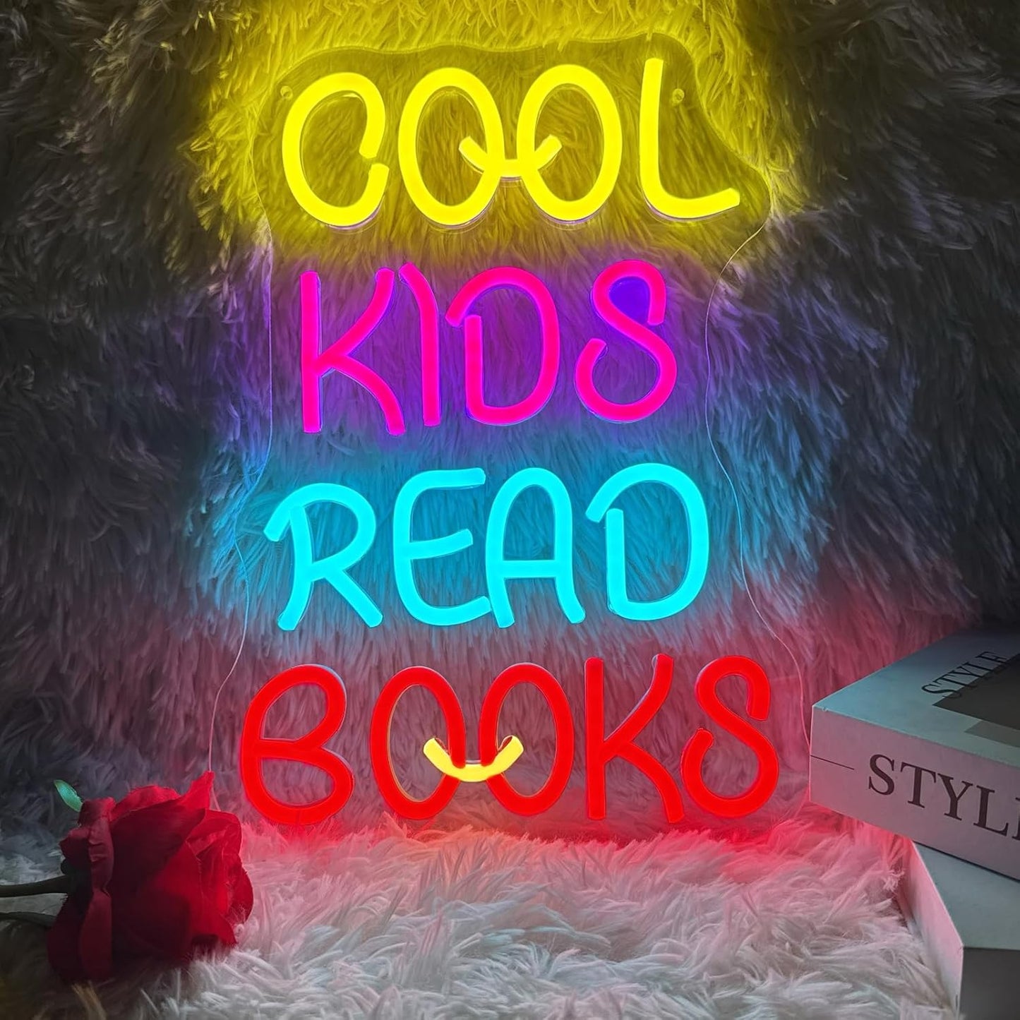 Cool Kids Read Books Neon Sign 14.8"×10.6" for Reading Room Hanging Decorations Library Classroom Read Corner Bedroom Decor with USB Powered Dimmable Switches