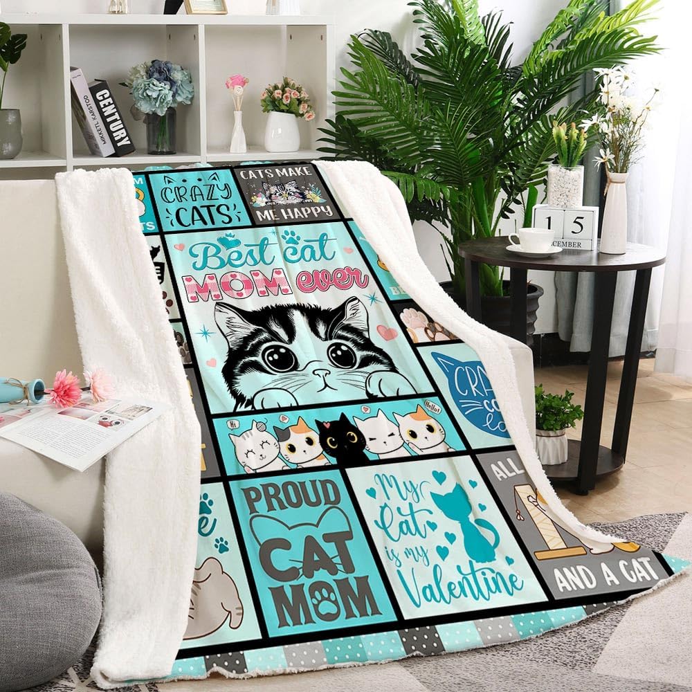 Cat Mom Gifts for Women, Blanket 60 x 50 Inches, Cat Lovers Gift for Christmas, Mother's Day, Birthday