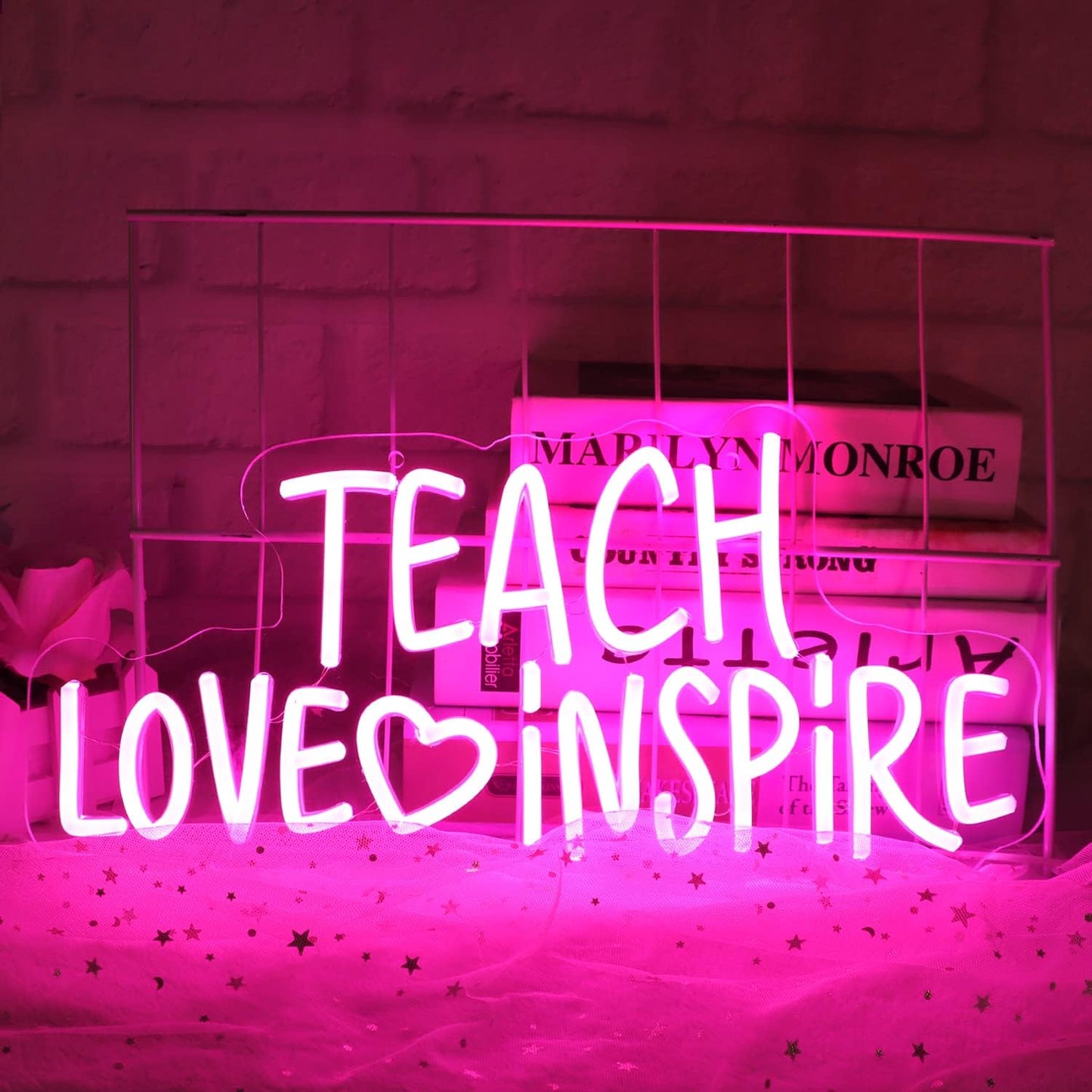 JFLLamp TEACH LOVE INSPIRE Neon Signs for Wall Decor Neon Lights for Bedroom Led Signs Suitable for Man Cave Living Room Beer Bar Game Office Hotel Birthday Party 5v USB Power 16.5 * 7.8Inches(Pink)