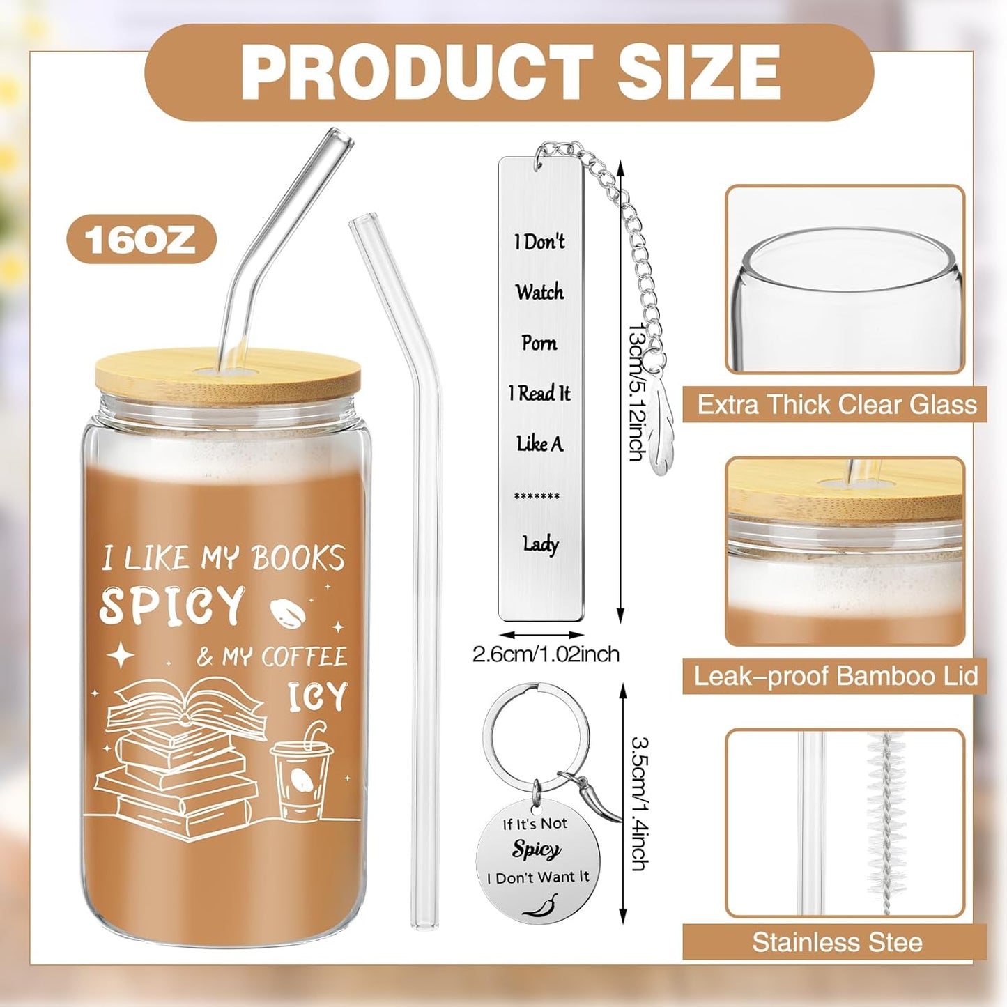 Book Lovers Gifts for Reader Includes 16oz Drinking Glass Cups with Lids Straws Keychain Book Club Bookish Gifts for Women Readers Bookworm