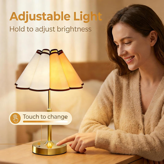 Gold Cordless Table Lamp, Rechargeable Portable Lamp with 5200mAh Battery, 3-Color Touch Control & Stepless Dimming, Adjustable Height for Bedroom, Nightstand, Desk – 14H Wireless Lamp with USB-C Gold