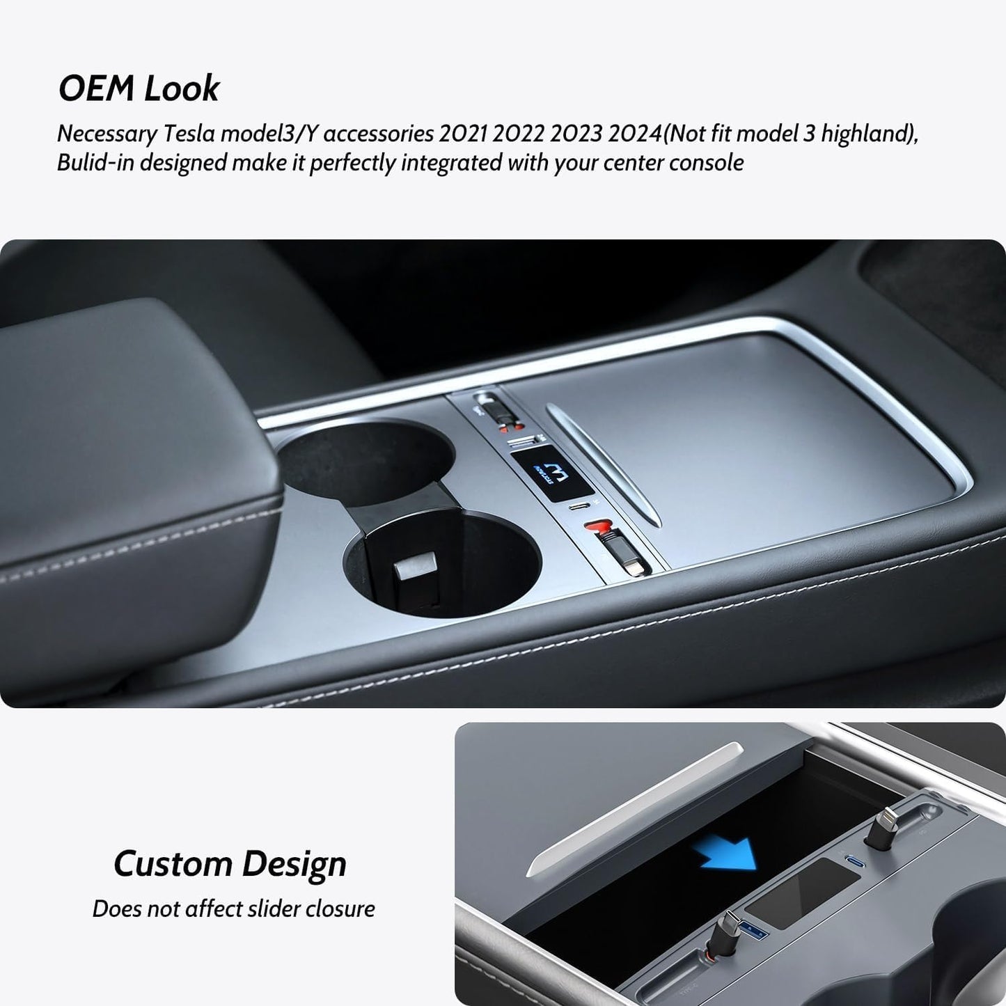 Upgrade Touch Switch Hub for Tesla (White), Retractable Phone Fast Charger is Necessary Tesla 2021-2024 Model 3/Y Accessories (not Highland Compatible), Gifts for Tesla Owners
