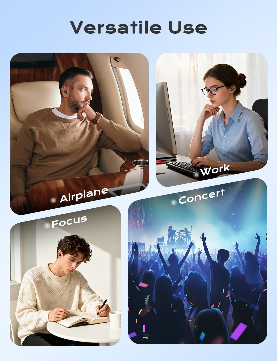 Concert Ear Plugs, 45dB Noise Cancelling Earplugs with 3 Eartips 1 Case, High Fidelity Hearing Protection Ear Plugs for Concerts Work Airplane Focus etc