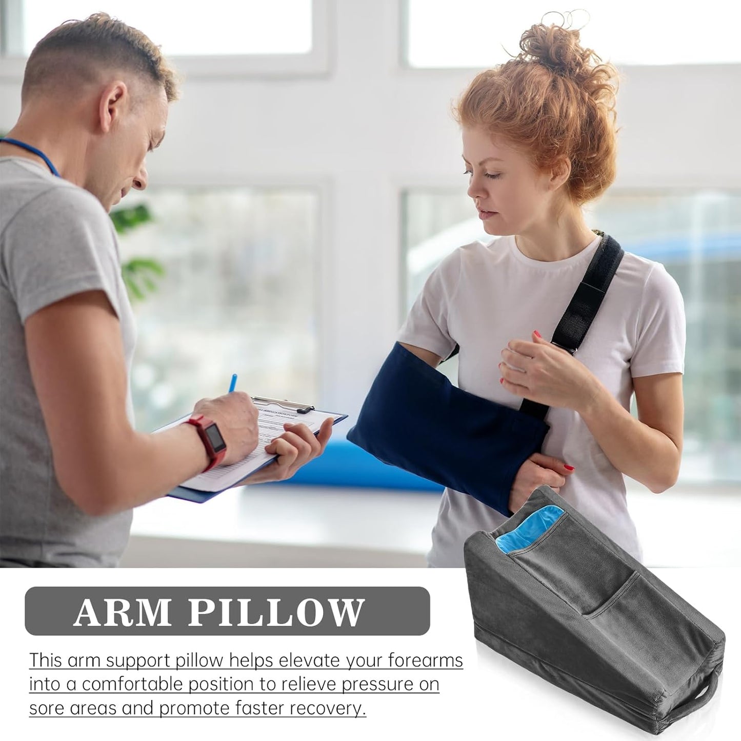Buryeah Arm Elevation Pillow with 2 Pockets, Soft Ergonomic Support Pillow for Elbow Rest Wedge Broken Arm Gifts with High Density Foam for Recovery Sleeping(Dark Gray)