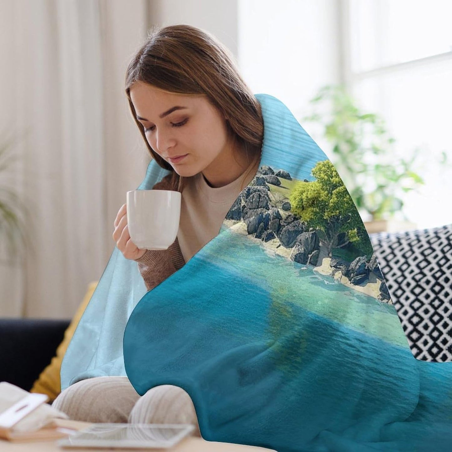 Ocean Island Throw Blanket for Couch Super Soft Warm Lightweight Throw Blankets Cozy Flannel Bed Blanket Cute Decorative Blankets for All Seasons Home Decor Gift 30"*40"（76 * 100cm）