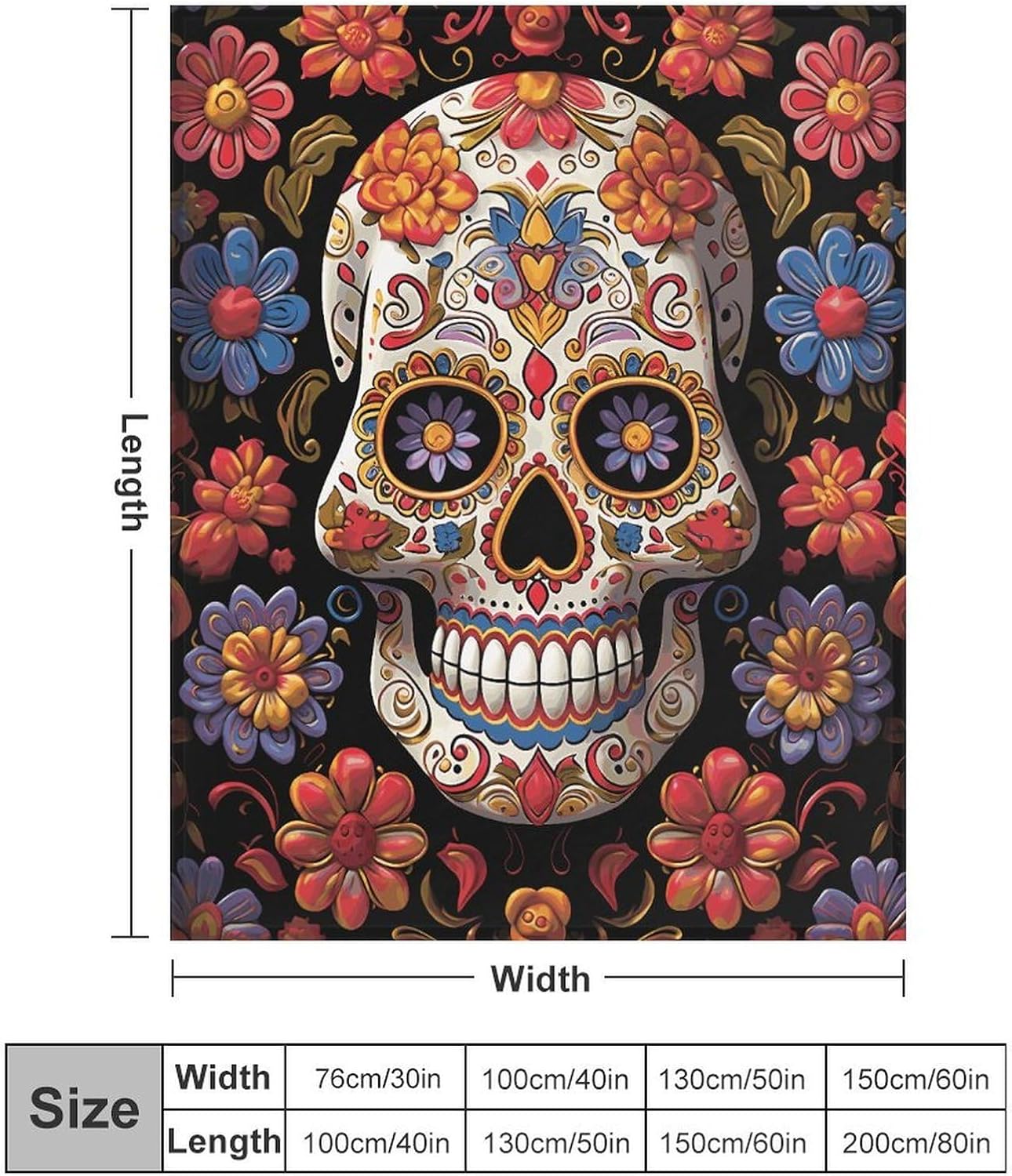 Sugar Skulls Blanket Super Soft Lightweight Throw Blanket Cute Cozy Warm Bed Blanket Decorative Fuzzy Blanket All-Season Home Decor Gift for Sofa Couch Living Room 50"*60"（130 * 150cm）