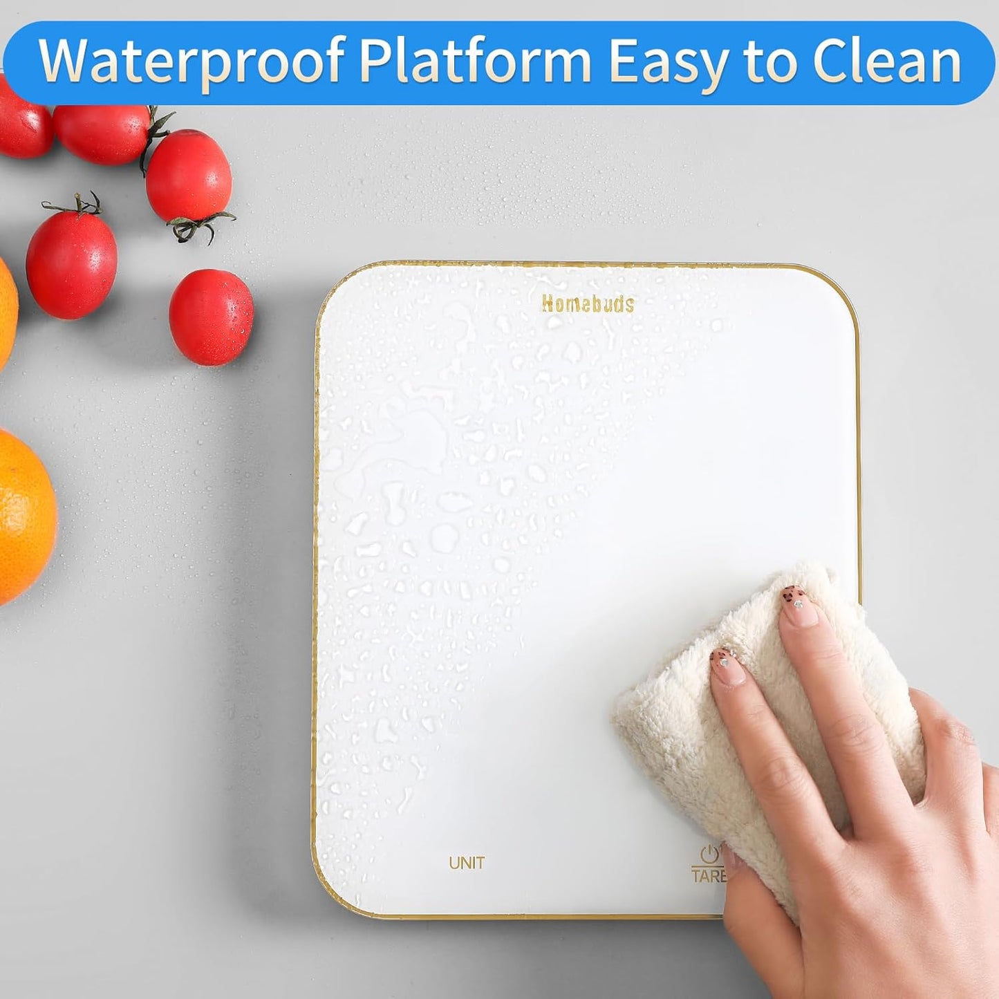Homebuds 33lb Digital Food Scale Grams and Ounces in 1g, High Precision Assured by Kitchen Scale Professional Factory Since 2001, Gram Scale for Cooking and Baking, LED, 3*AAA, White by Golden Line