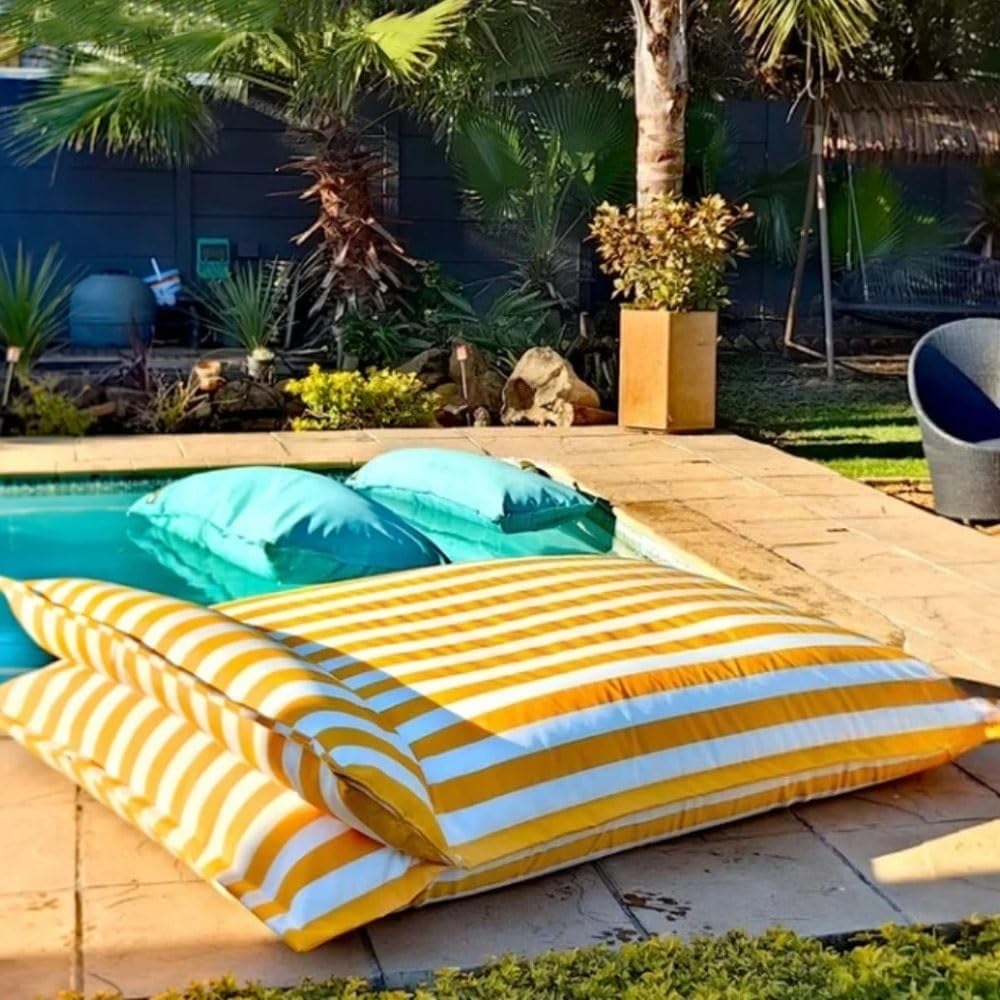 Square Floating Bean Bag for Pool (No Fillers) – Large Comfortable Bean Bag for Outdoor and Indoor – Water Play Lounge Chair – Square Floating Pouf for Swimming Pool(Khaki,L-140x180cm)