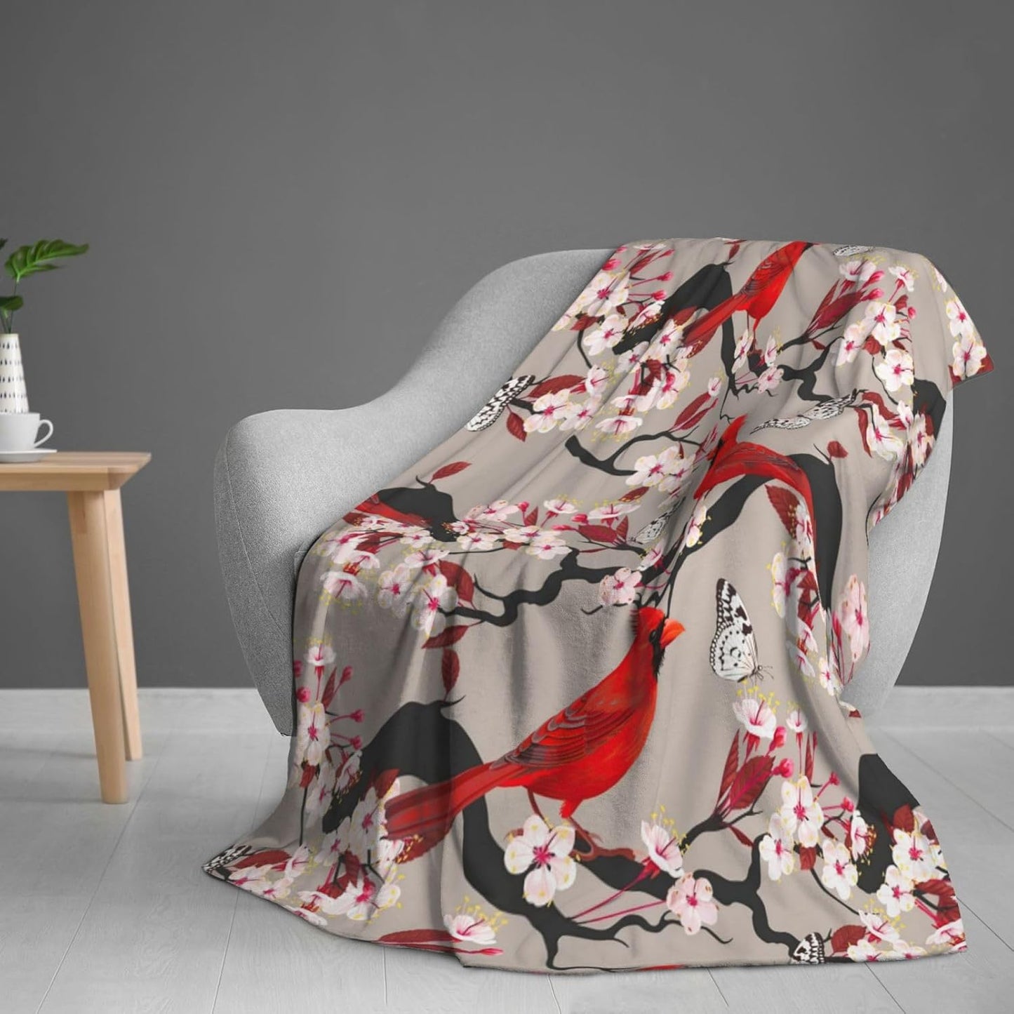 Red Cardinal Bird Throw Blanket Premium Anti-Pilling Flannel Soft Warm and Lightweight 60"x50"