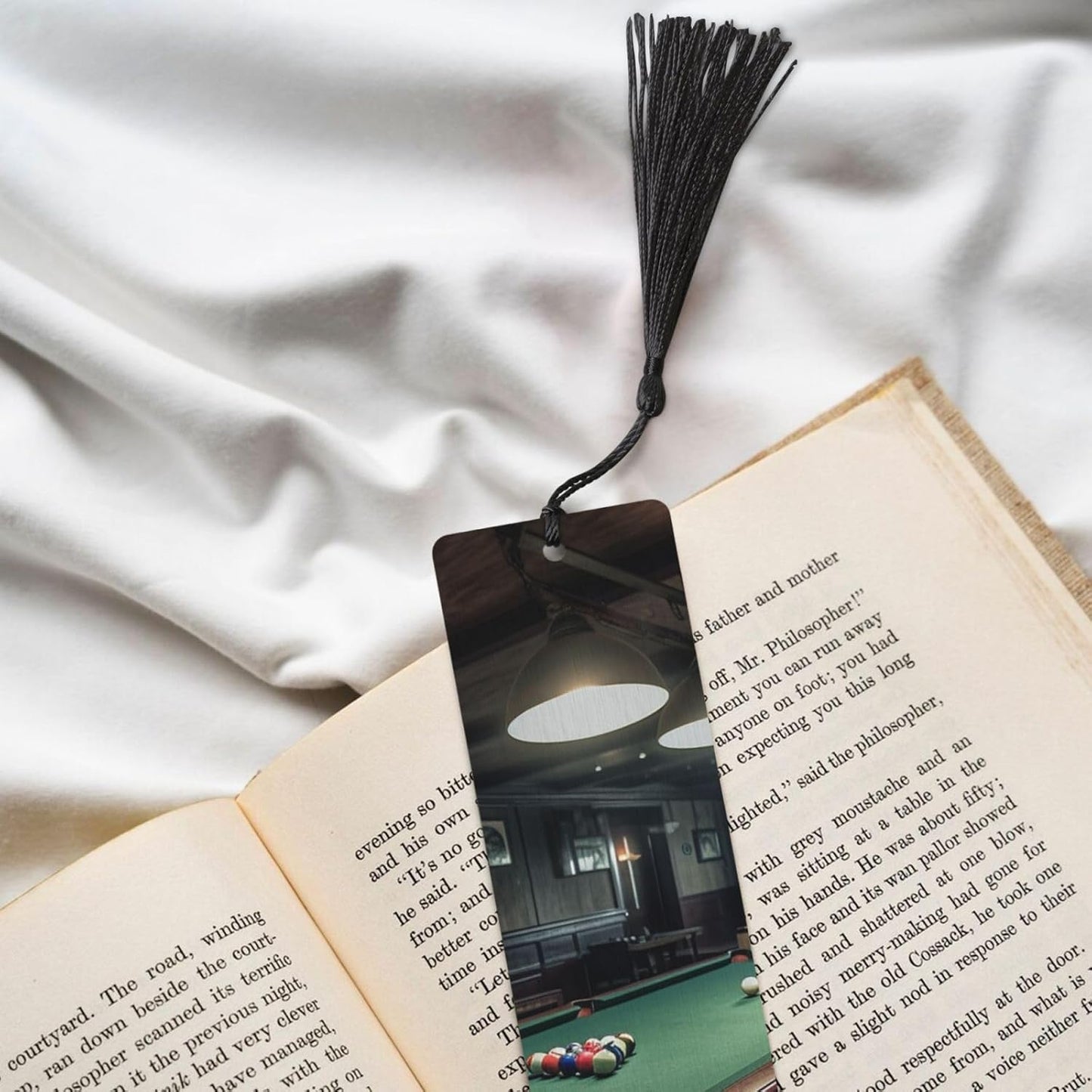 Billiard Bookmarks Gifts for Women Men, Wooden Bookmarks for Book Lovers, Vintage Book Marks Ornaments with Tassel, Unique Personalized Reading Page Markers Black
