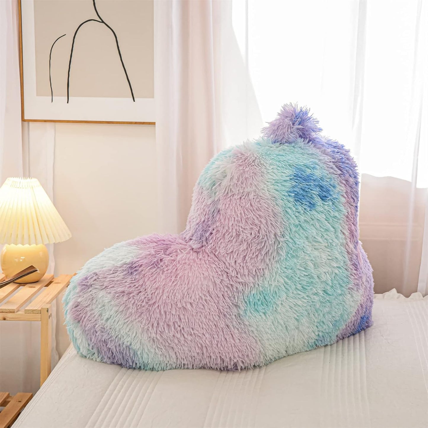 Aimuan Reading Pillow Bed Rest Pillow Plush Shaggy with Arms Cushion for Adults Teens Incline Rest Sitting up & Sleeping Snoring Pillow with Pregnancy Lumbar Back Support (Standard, Blue-Purple)