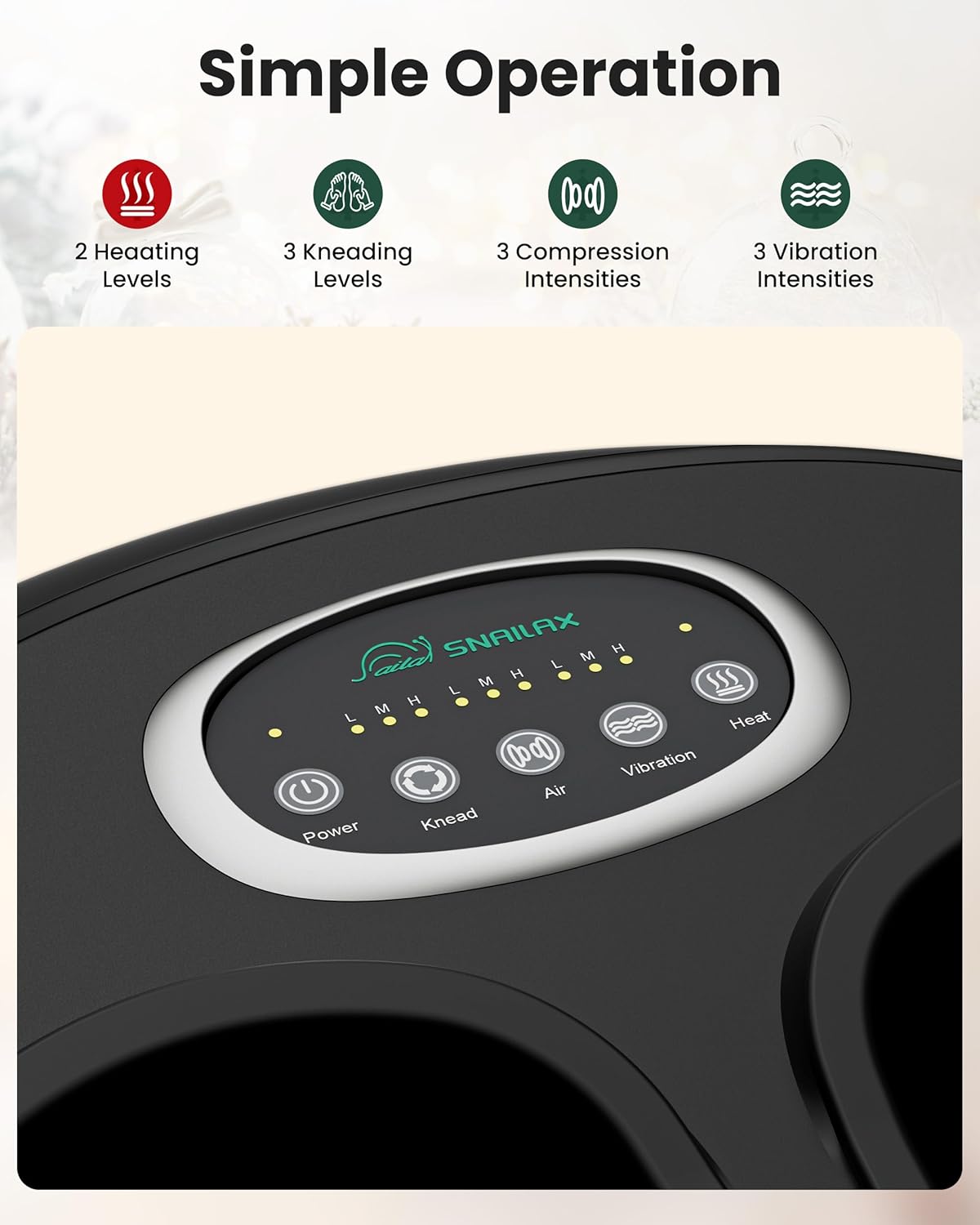 Snailax Shiatsu Foot Massager Machine with Soothing Heat, Deep Kneading, Air Compression, Improve Blood Circulation and Foot Wellness,Relax for Home or Office Use