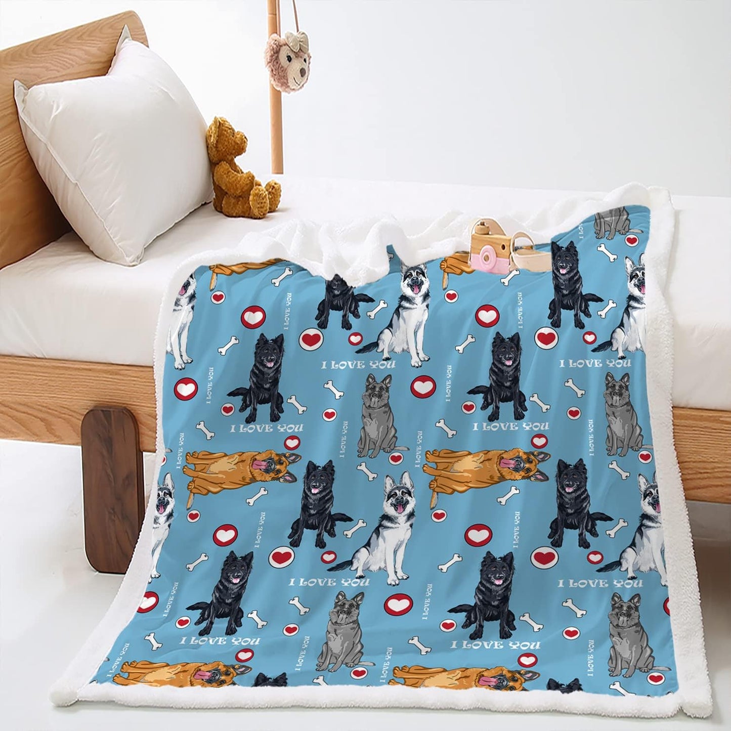 AILONEN Belgian Malinois Dog Blanket for Kids Adults, Cartoon Variety of Puppy Pattern and Paw Print Blanket, Cute Lamb Wool Sherpa Throw Blanket(Throw, 47 x31 Inches) Dog42