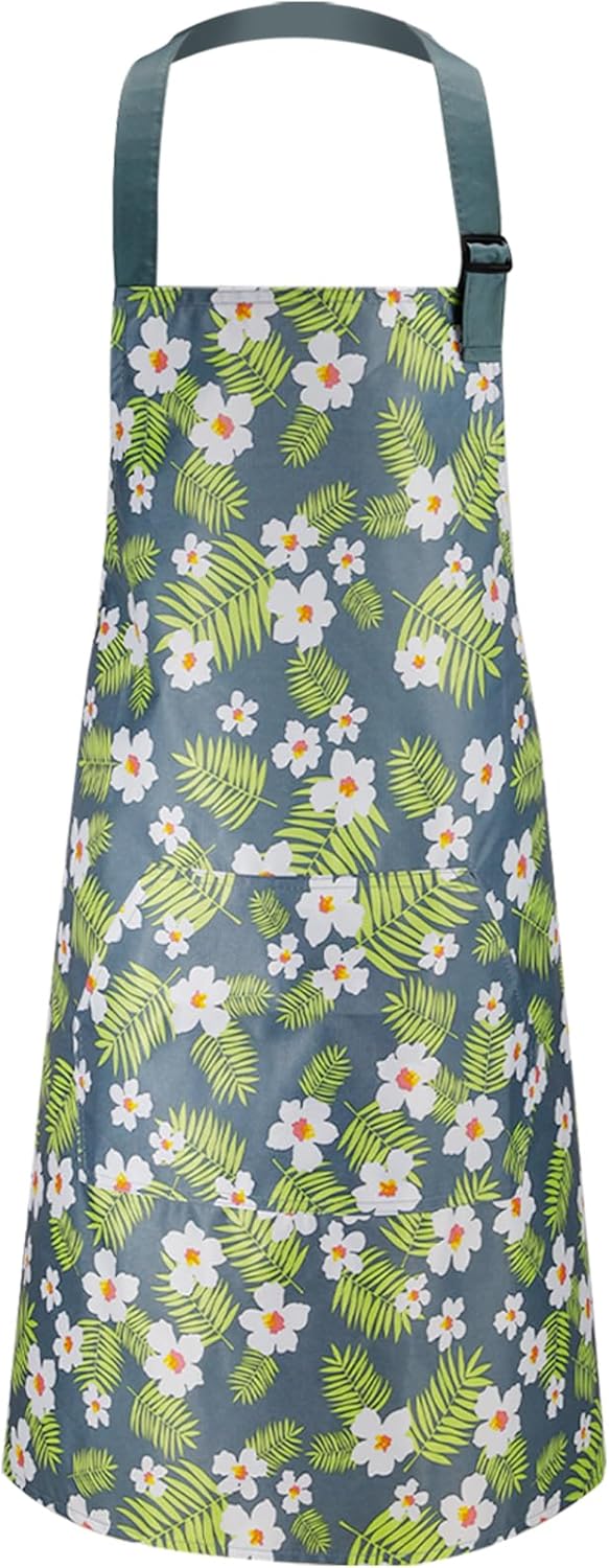 Jeffbaubl 4 Pack Floral Aprons with Pocket, Adjustable Cooking Aprons, Waterproof Aprons for Women, Kitchen Aprons with Pockets for Cooking Gardening Baking Salon