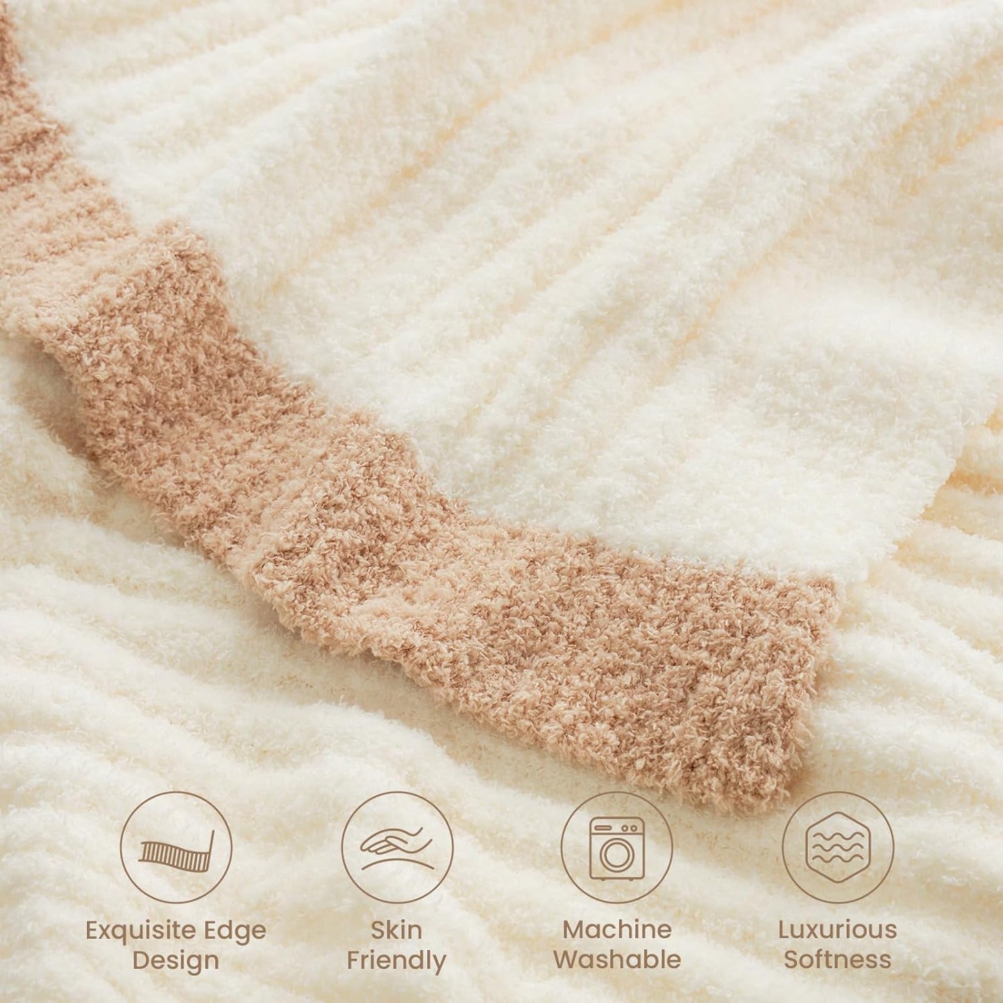 Snuggle Sac Buttery Soft Throw Blanket for Couch, Winter Fluffy Cozy Soft Throws Dupes for All Season, Reversible Warm Microfiber Fuzzy Blankets for Couch, Sofa, Bed, Travel, Cream, 50x60 inches