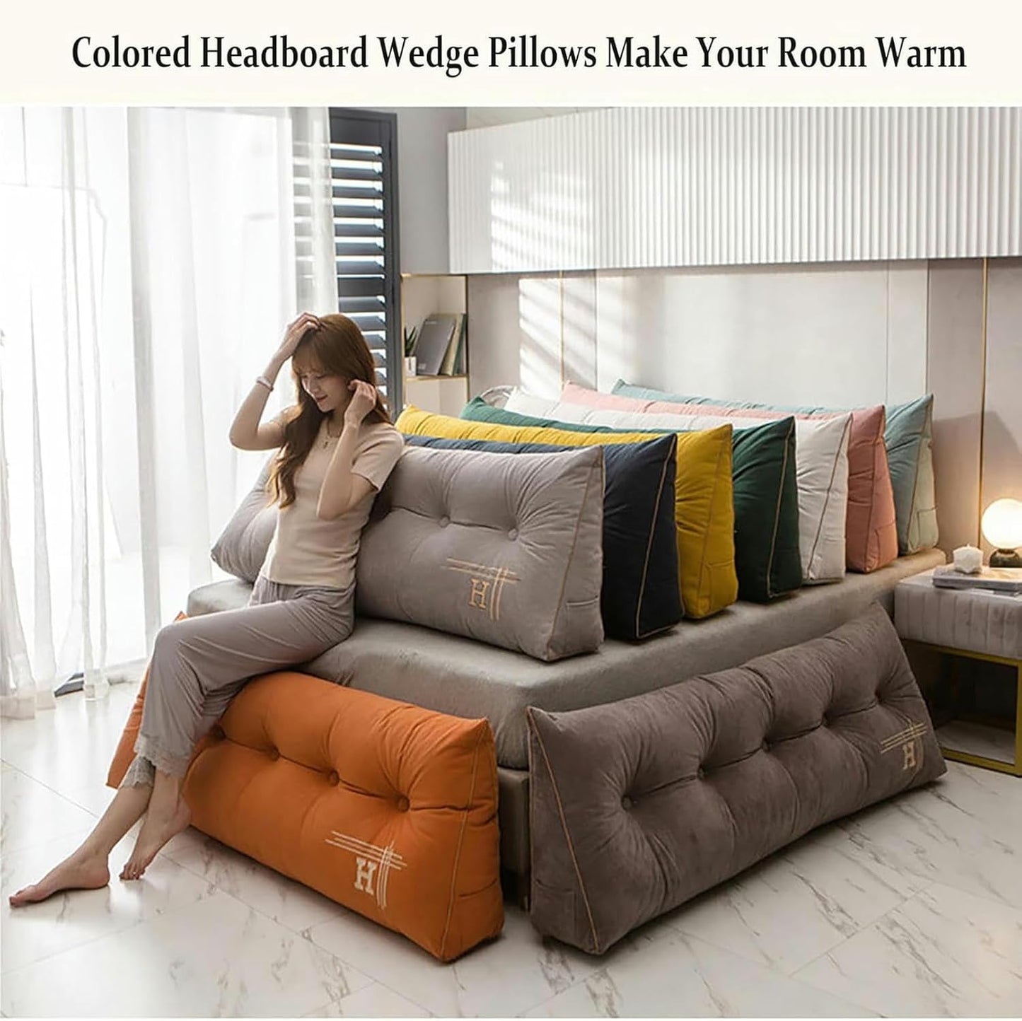 Comfortable Wedge Headboard Large Bolster Pillow for Sitting in Bed Adult Wedge Cushion Backrest Lumbar Back Support Upholstered Sit Up Reading Pillow for Daybed