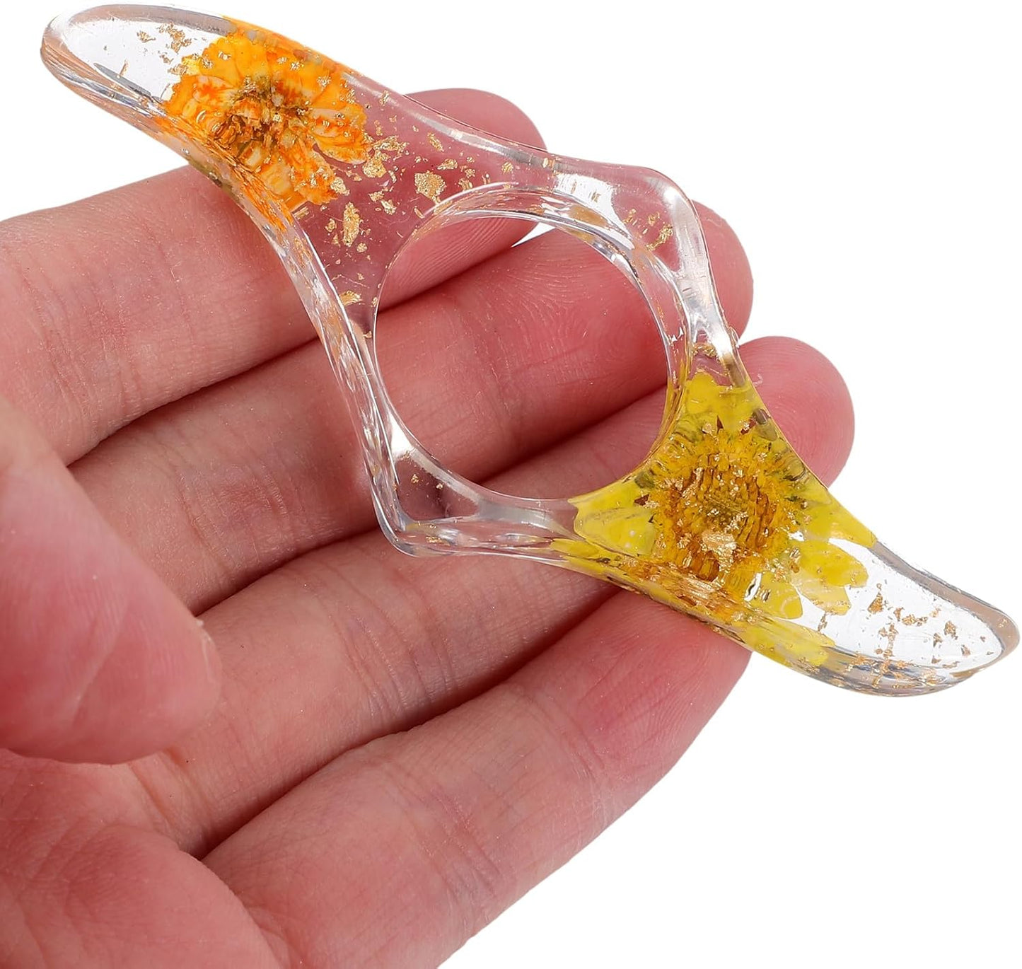 Multi-Function Thumb Page Holder Book Opener with Resin Flower Design, Yellow Orange Color, Reading Accessories for Hands-Free Book Support and Page Pressing