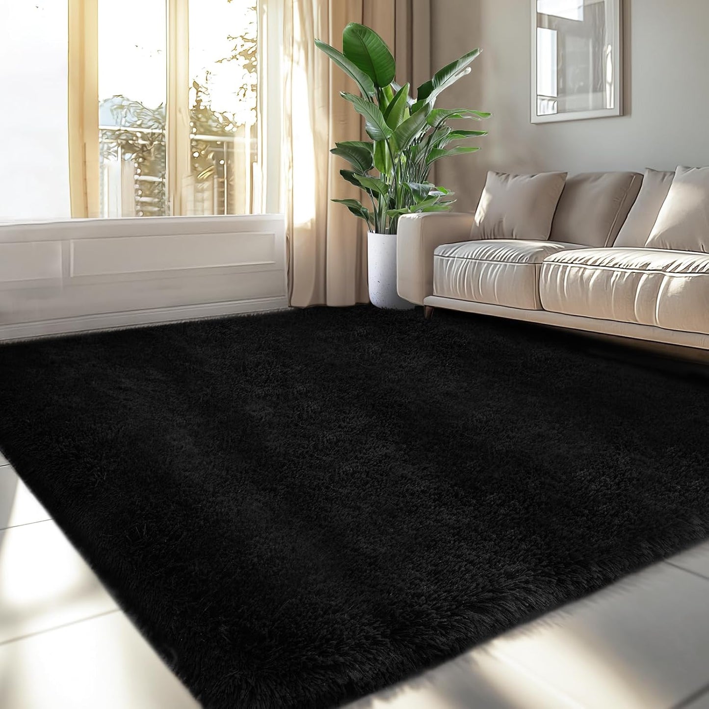 Fluffy Rugs 5x8 Black for Bedroom: Shag Area Rugs for Bedroom- Area Rugs 5x8 Plush Soft for Living Room- Shag Fuzzy Carpets for Nursery ((Black, 5x8Feet