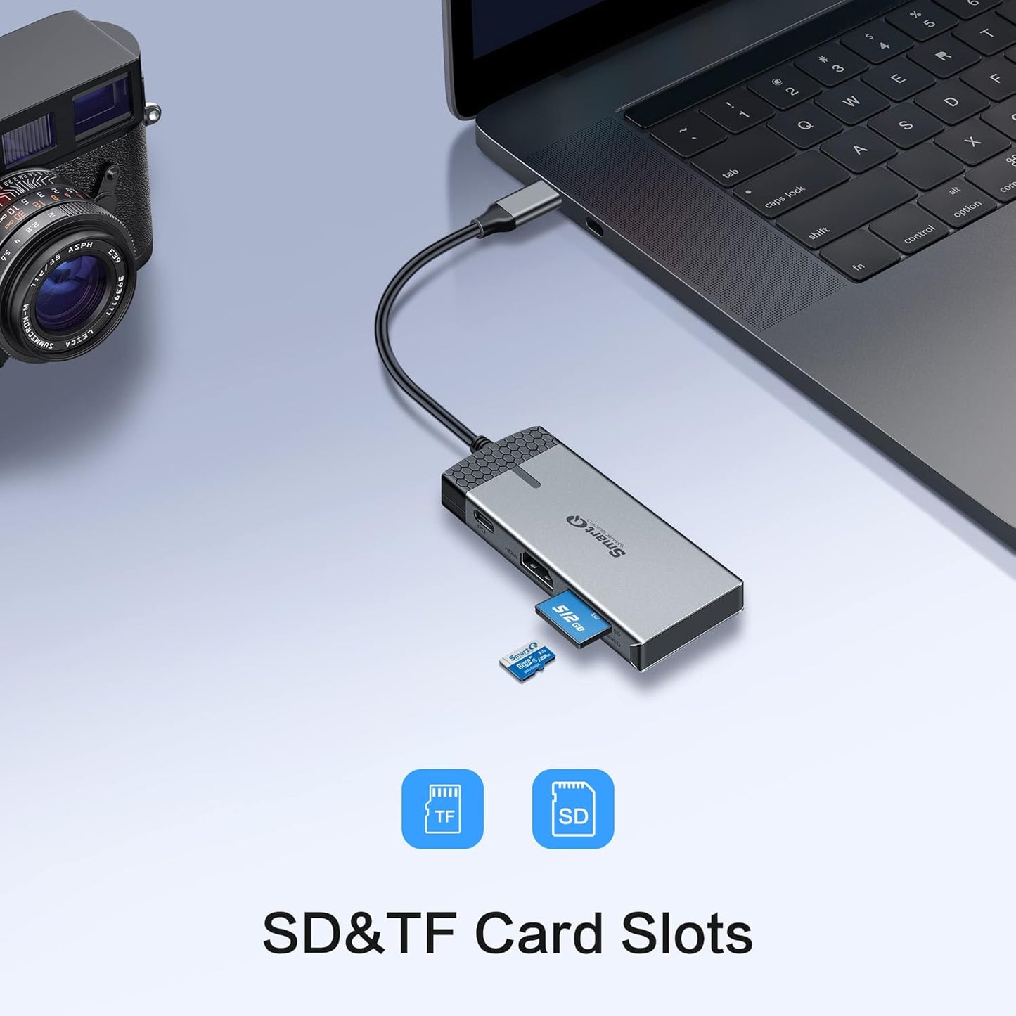 SmartQ H352 7-in-1 USB C Hub with 4K HDMI, 100W PD, USB-C Data Port, 2 USB-A 5Gbps, SD Card Reader & MicroSD Slot, Compatible with MacBook Air/Pro, XPS, Laptops, Tablets, Desktops