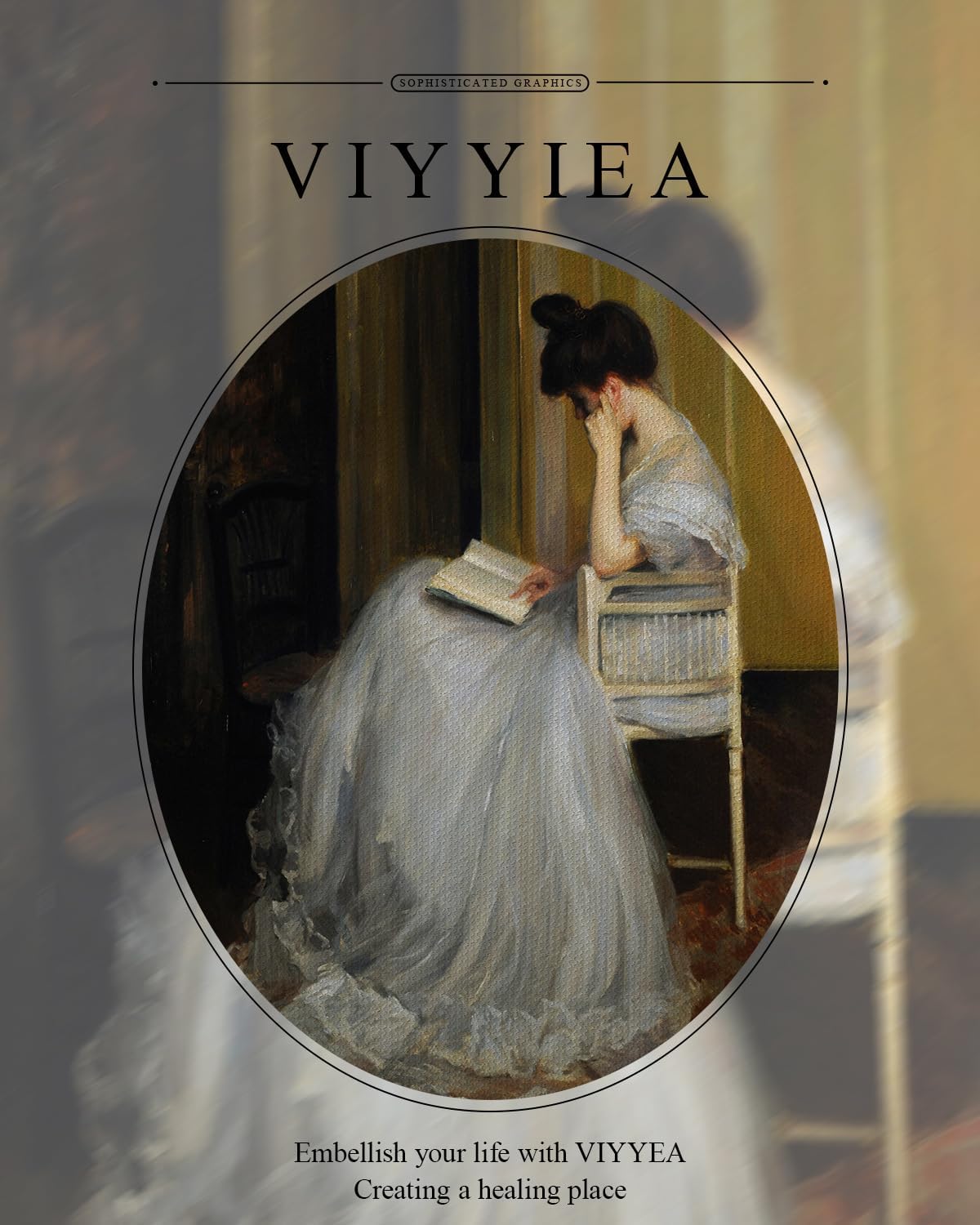 VIYYIEA Gold Framed Wall Art Canvas Print Home Decor for Living Room Women Reading Pictures for Bedroom Bathroom Wall Decor Women Portrait Art Wall Painting Vintage Art Prints Room Wall Decor 13x16in