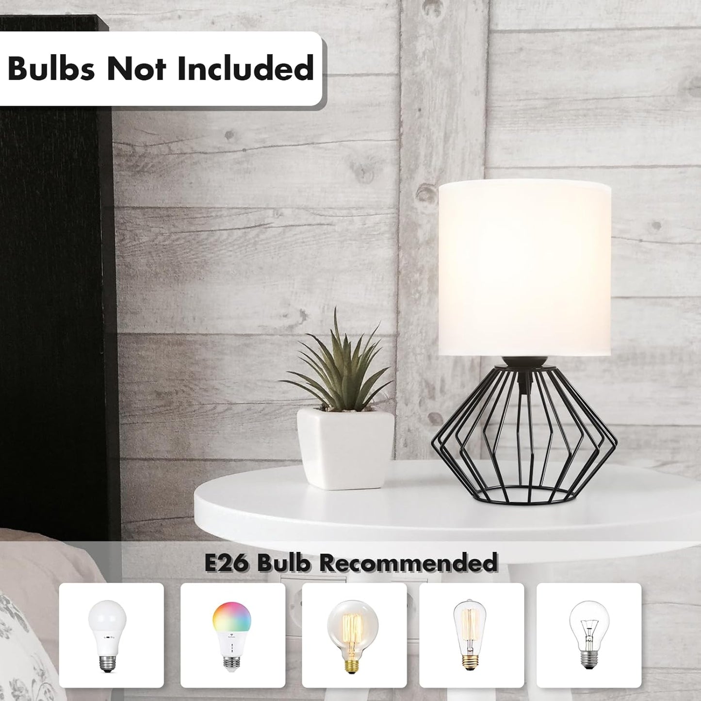 Hamilyeah Table Lamps Set of 2, Black Bedside With On/Off Switch, Industrial for Night Stands With White Fabric Shade, Modern Simple for Bedroom, Living Room