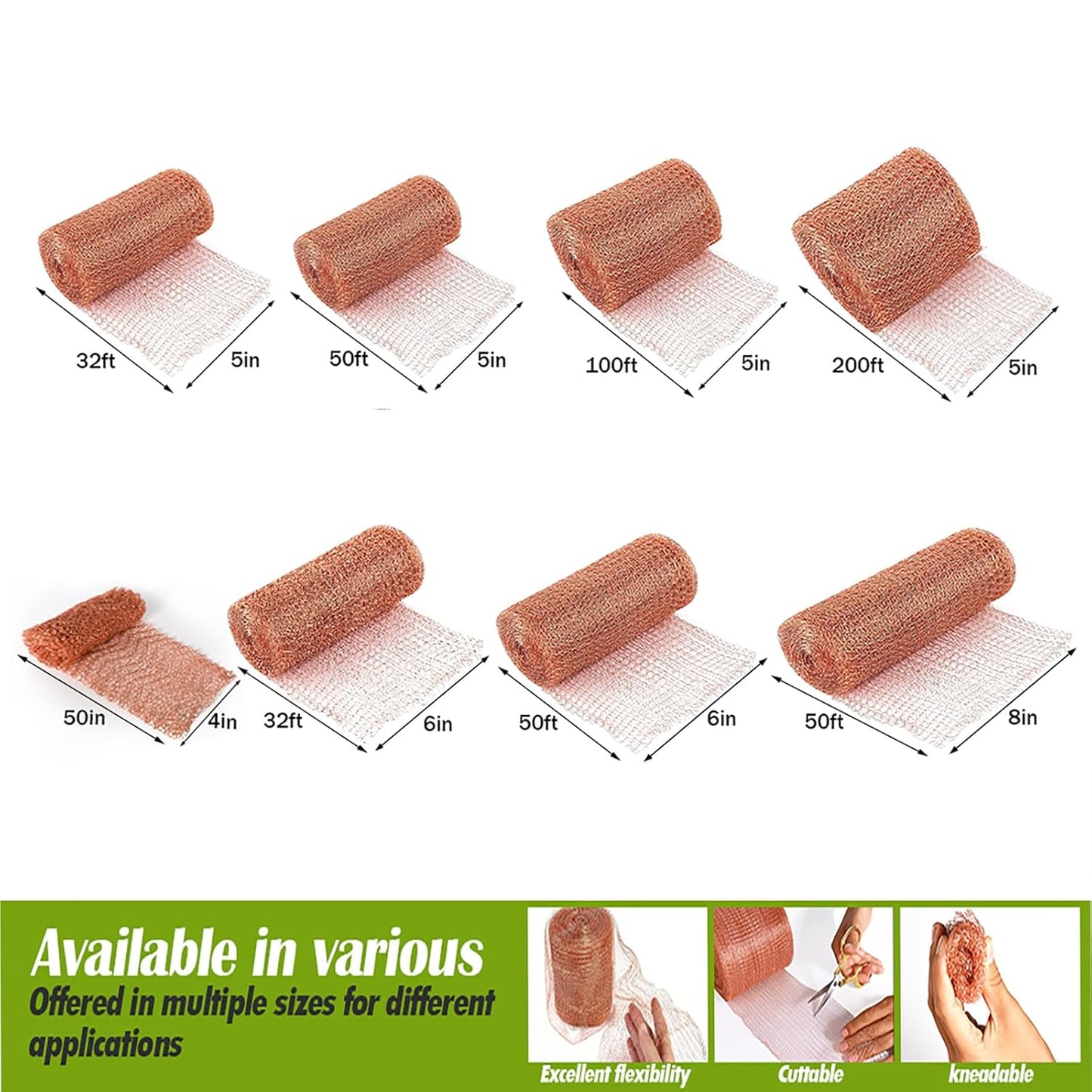 Copper Mesh Rodent Control Copper Wool for Slugs Mice Pest Snail Bird Control 5" x 100 ft Copper Wire for Weep Hole Covers Rodent Mesh