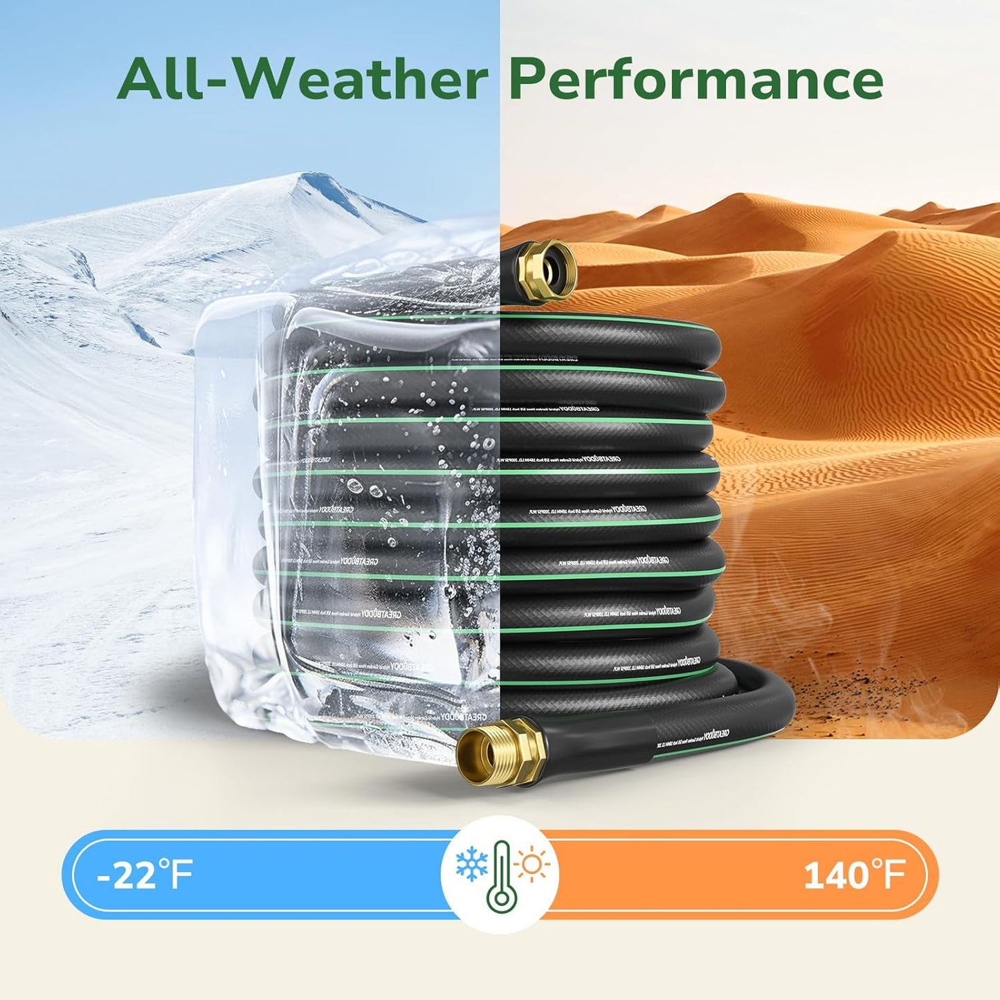 GreatBuddy 100 ft Garden Hose, 5/8" Water Hose 100ft Heavy Duty, Flexible, Lightweight Hybrid Hose, Burst 600 PSI with Solid Brass Male to Female Fittings Leakproof Hose for Backyard, Garden