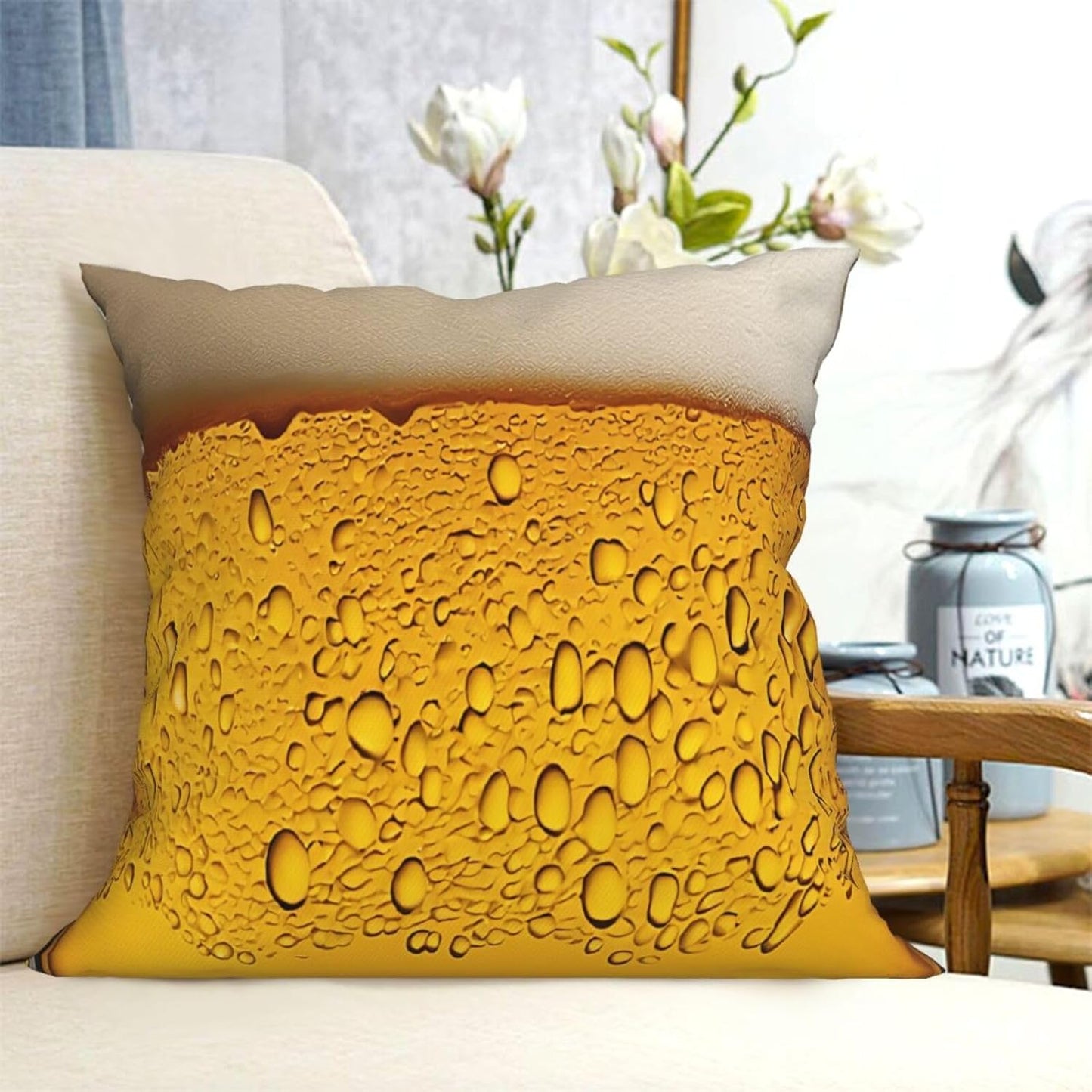 All-Season Square Pillow Covers 18"X18", Beer Wallpaper, Decorative Throw Pillow Covers for Sofa Bed Couch, Hidden Zipper Cushion Cover, Square Lumbar & Accent Pillowcases for Home Decor