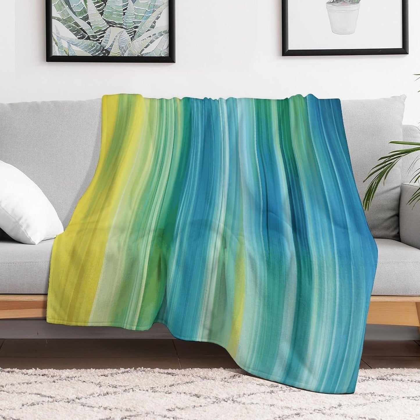 Blue and Green Throw Blanket for Couch Super Soft Warm Lightweight Throw Blankets Cozy Flannel Bed Blanket Cute Decorative Blankets for All Seasons Home Decor Gift 40"*50" （100 * 130cm）
