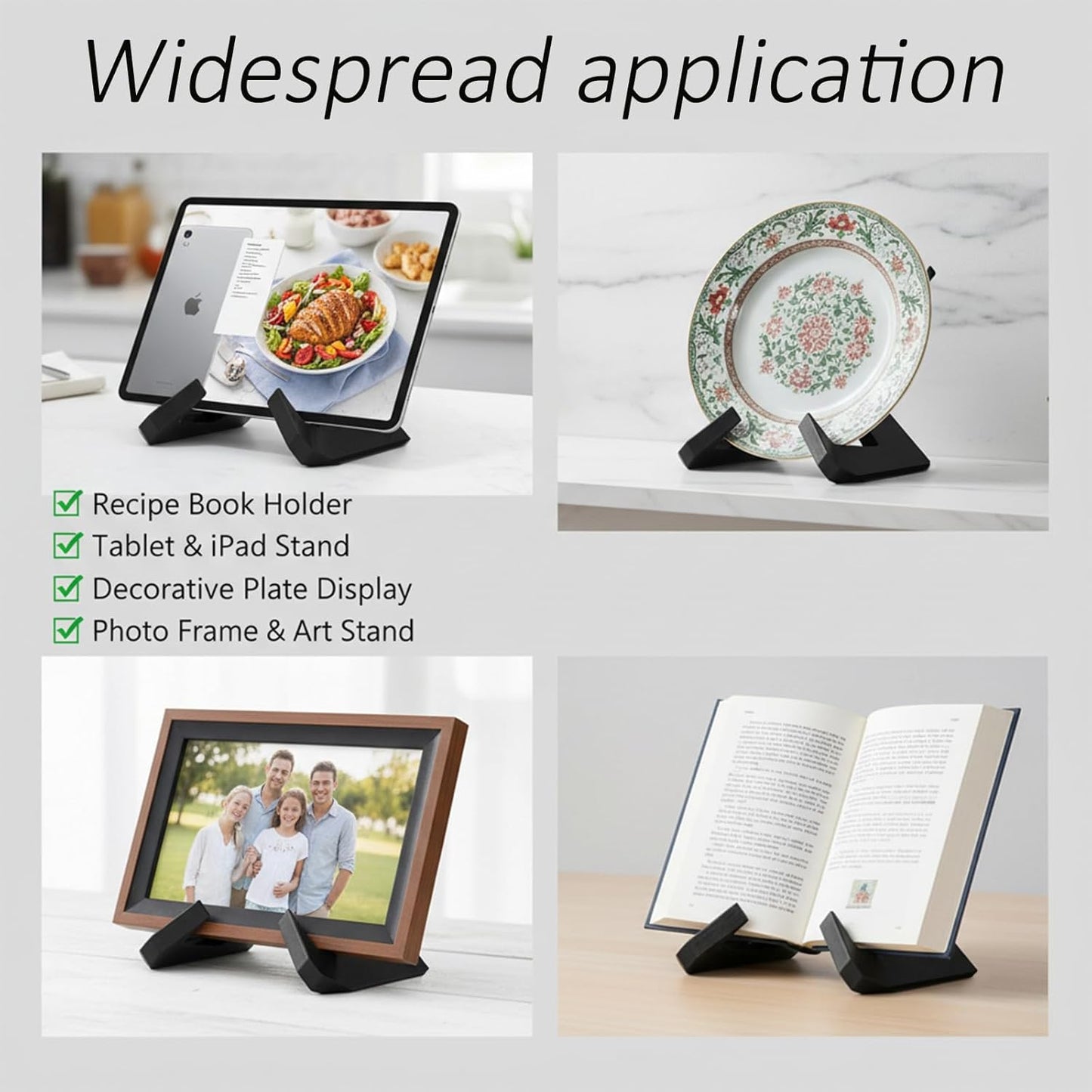 Wooden Cookbook Stand for Kitchen, Rustic Black Counter Cookbook Holder Book Stands Display for Recipe, Photo, Plate, Tablet PC (Black)
