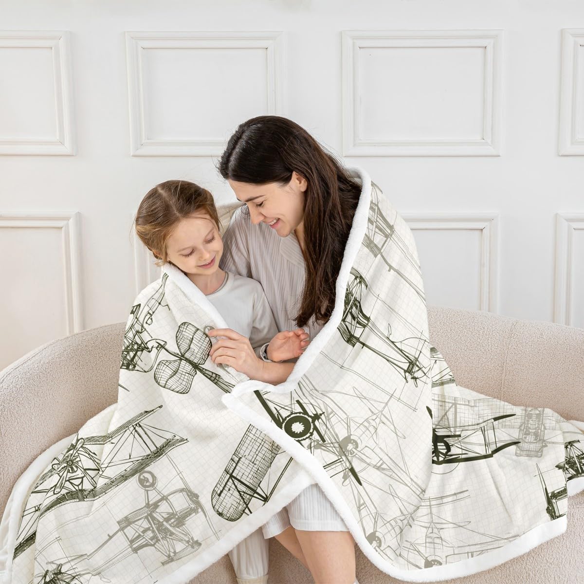 Aircraft Kids Throw Blanket,American Airplane Retro Bed Blanket for Girls Boys Adults,Air Vehicles Airplane Fleece Blanket,Beige Black Vintage Fuzzy Blanket,Throw Size (50 x 60 Inches)