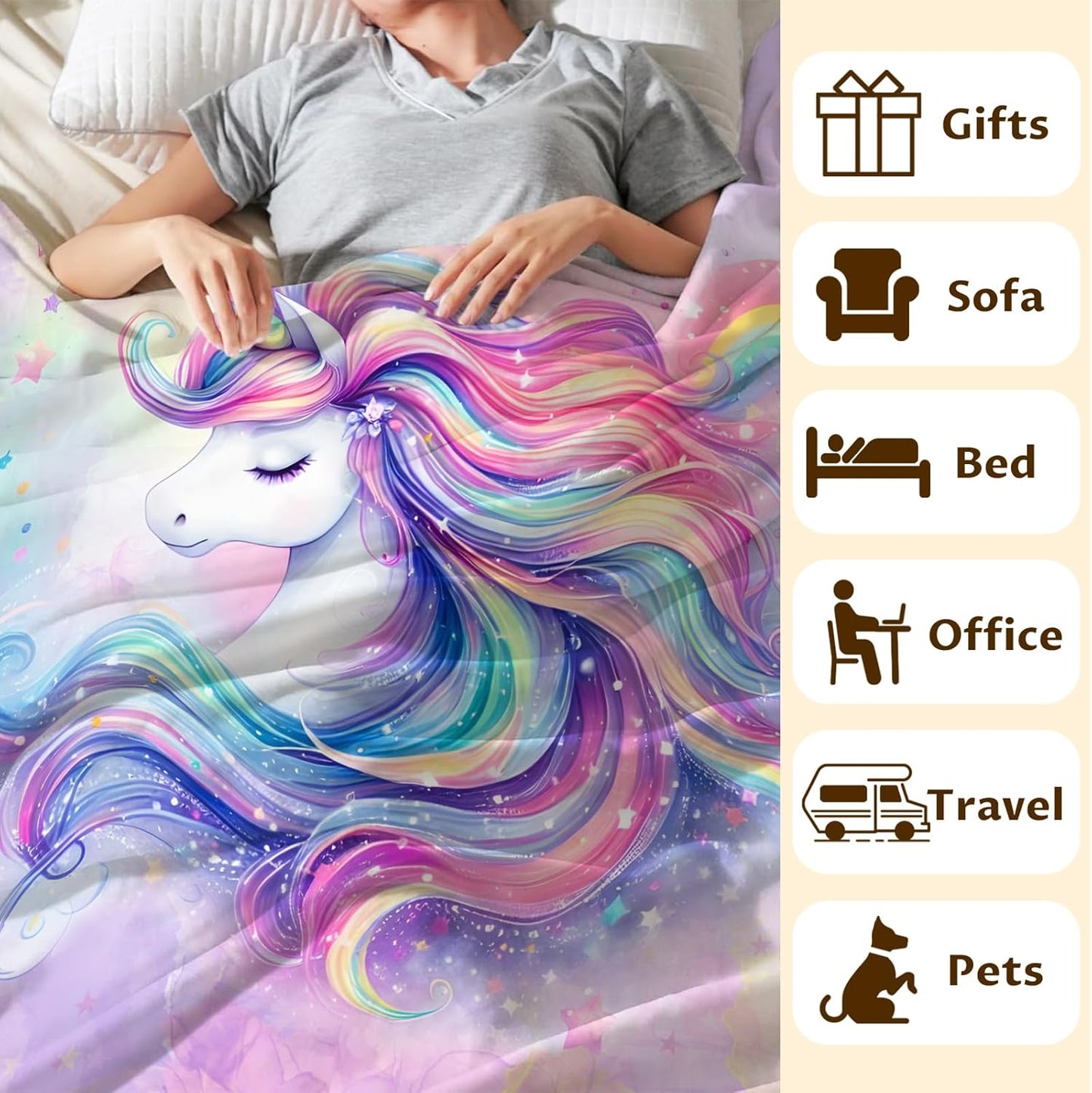 Girls Blanket for Kids Age 8-10, Unicorn Gift, 50 x 40 Inches Flannel Throw for Girls Teen, for Unicorn Lovers, Ultra Soft Cozy Throw Blanket for Bed Couch Sofa Living Room Camping