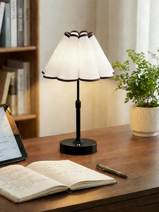 Flower Table Lamp, Cordless & Rechargeable with 5200mAh Battery, 3-Color Temperature Touch Control for Reading, Vintage Style Bedside Lamp, 14Hrs Portable Night Light for Bedroom, Home Decor (Black)
