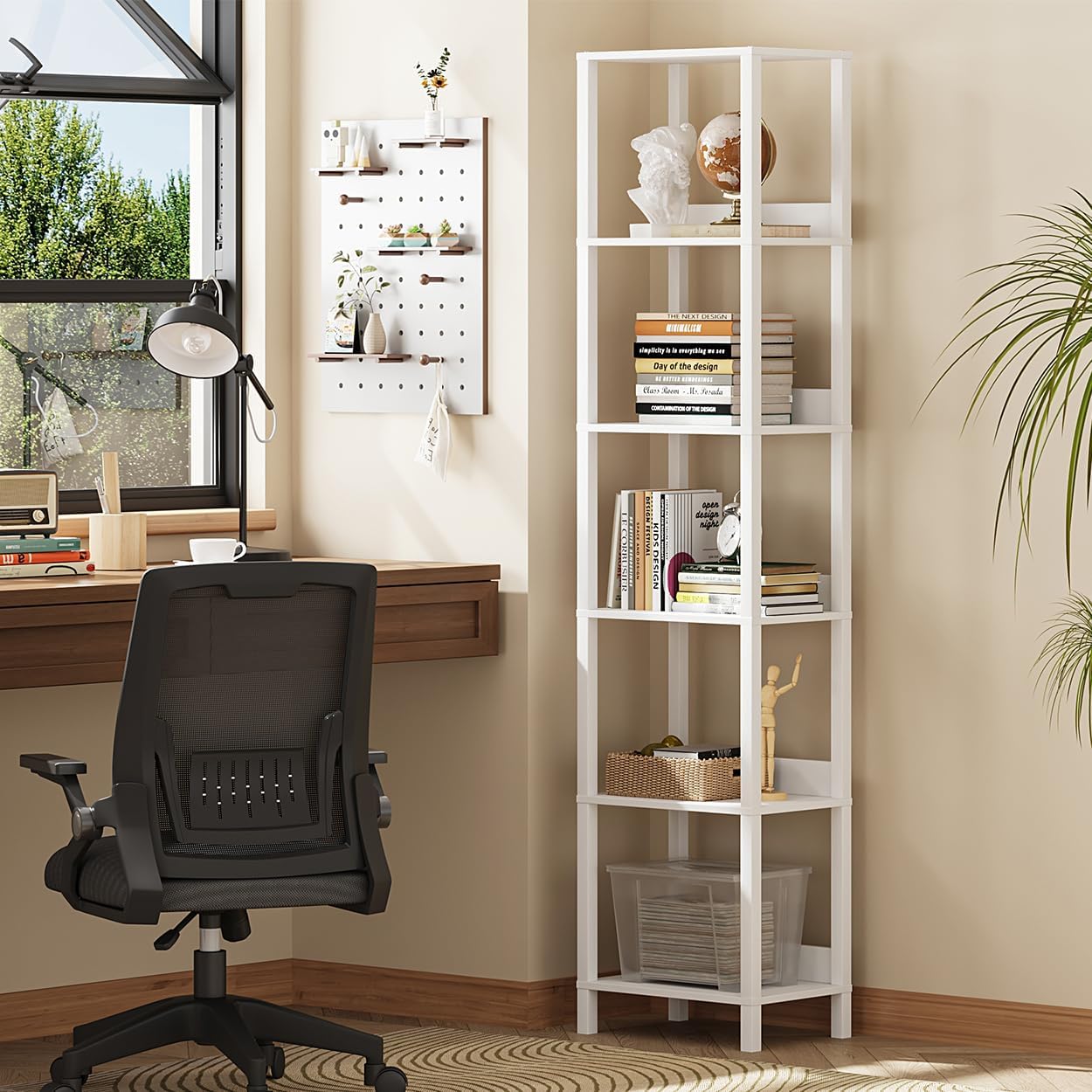 VIMBER 6 Tier Bookshelf with Anti-Fall Baffle, Tall 64.79" Bookcase with DIY Shelves, Industrial Book Shelf Storage Organizer, Display Free Standing Shelf Unit for Bedroom, Living Room, Office, White