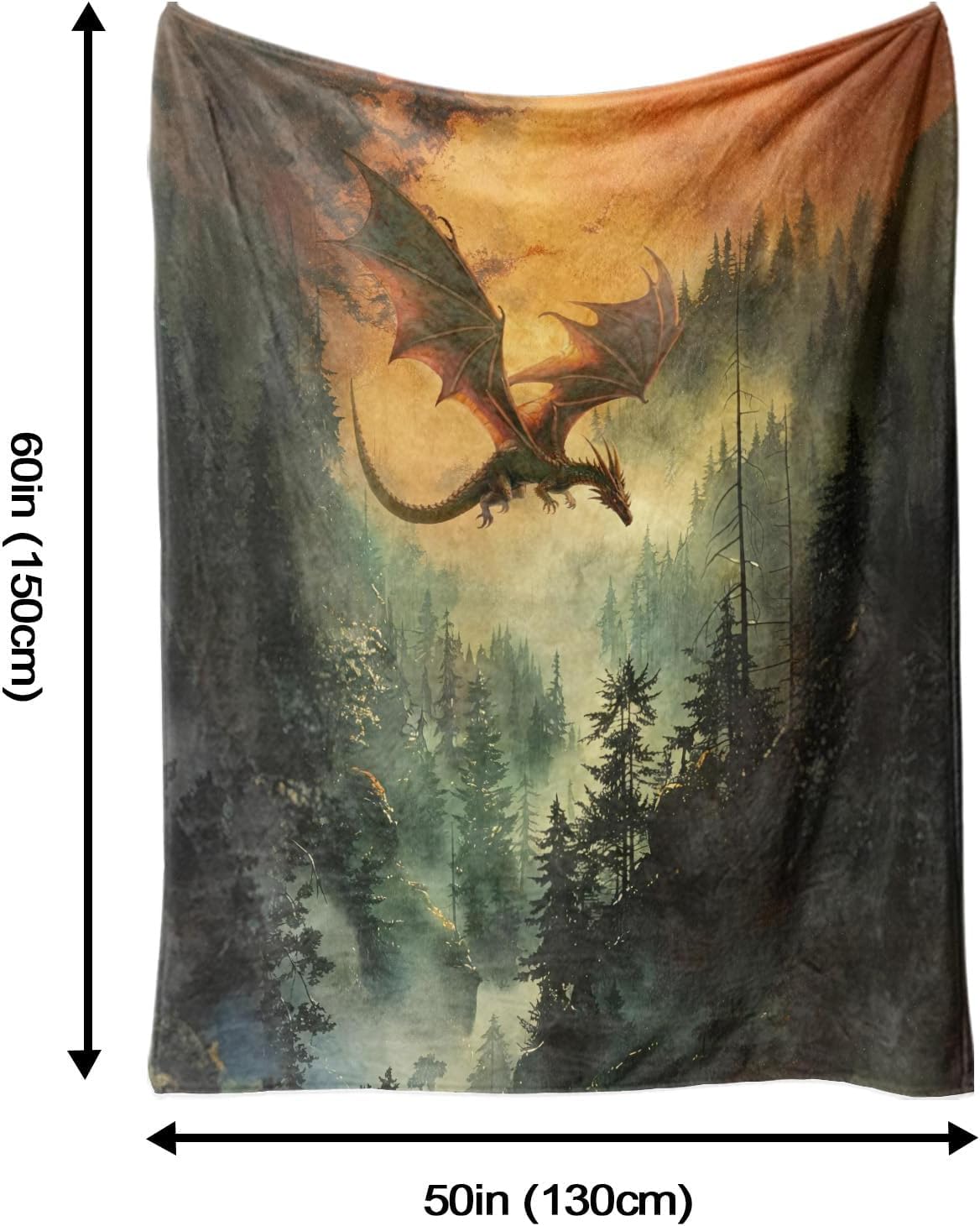 Dragon Throw Blanket, Fantasy Vintage Super Soft Warm Flannel Fleece Nap Blankets for Couch Dorm Chair Sofa Room, 50×60 inch