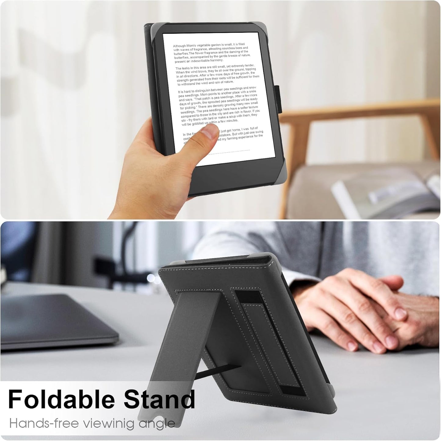 Universal Case for 6.8",7" eReader,Compatible with Kindle/Kobo Clara HD/Kobo Clara 2E/Paperwhite/Pocketbook/Tolino eReader,Leather Stand Cover for 6"-7'' E-Book Reader,Black